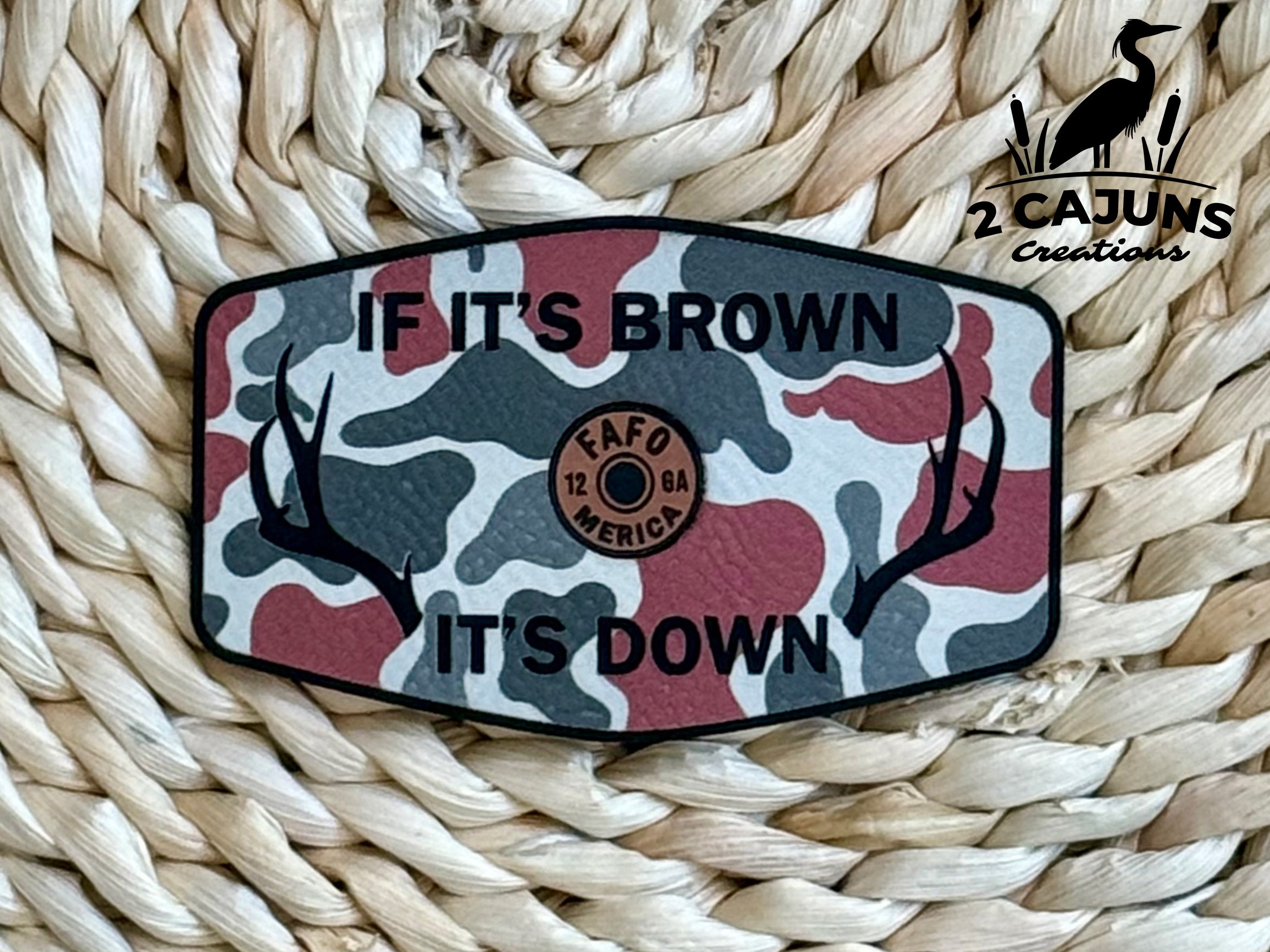 If It's Brown It's Down Leatherette Hat Patch with Copper Acrylic Insert - FAFO Edition - 3 Colors Available