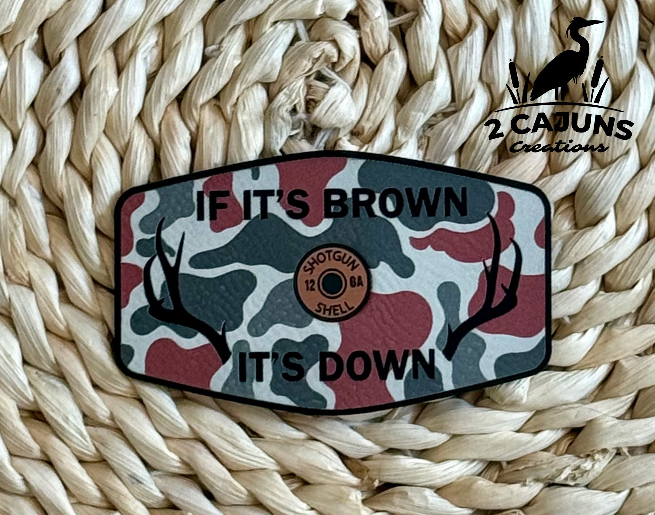 If It's Brown It's Down Leatherette Hat Patch with Copper Acrylic Insert - 3 Colors Available