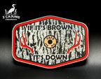 If It's Brown It's Down Acrylic Tree Bark Design Hat Patch with Copper Acrylic Insert FAFO Edition - 2 Pieces - 4 Colors Available