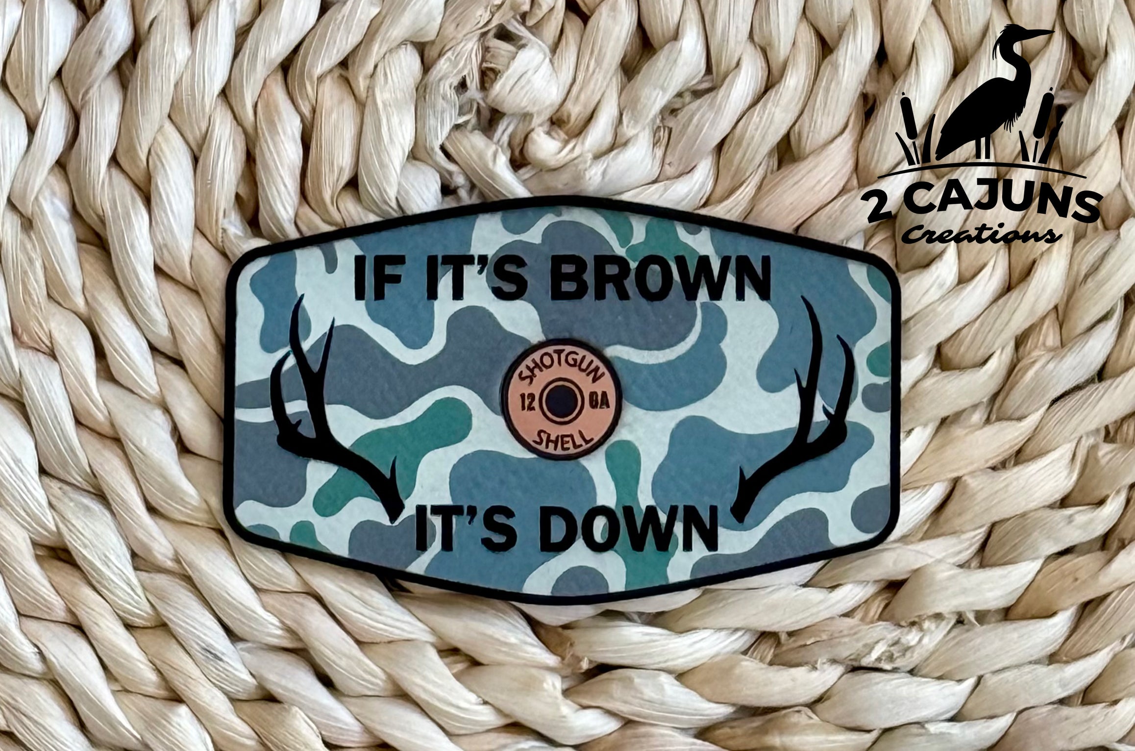 If It's Brown It's Down Leatherette Hat Patch with Copper Acrylic Insert - 3 Colors Available