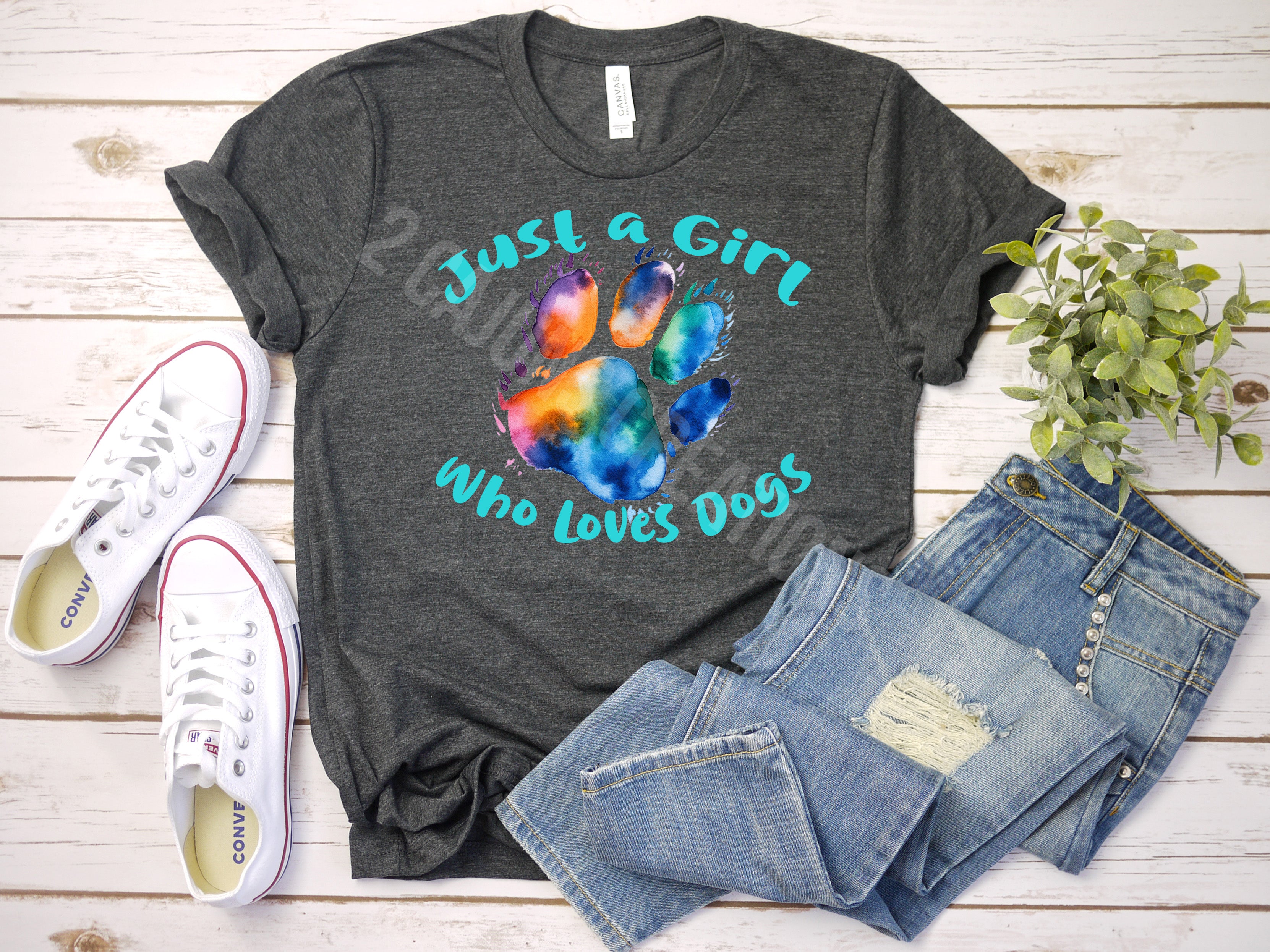 Just a Girl Who Loves Dogs Tshirt - Watercolor Paw