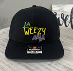 La Weezy Ana Purple Green Gold Leatherette Patch Hat - Black