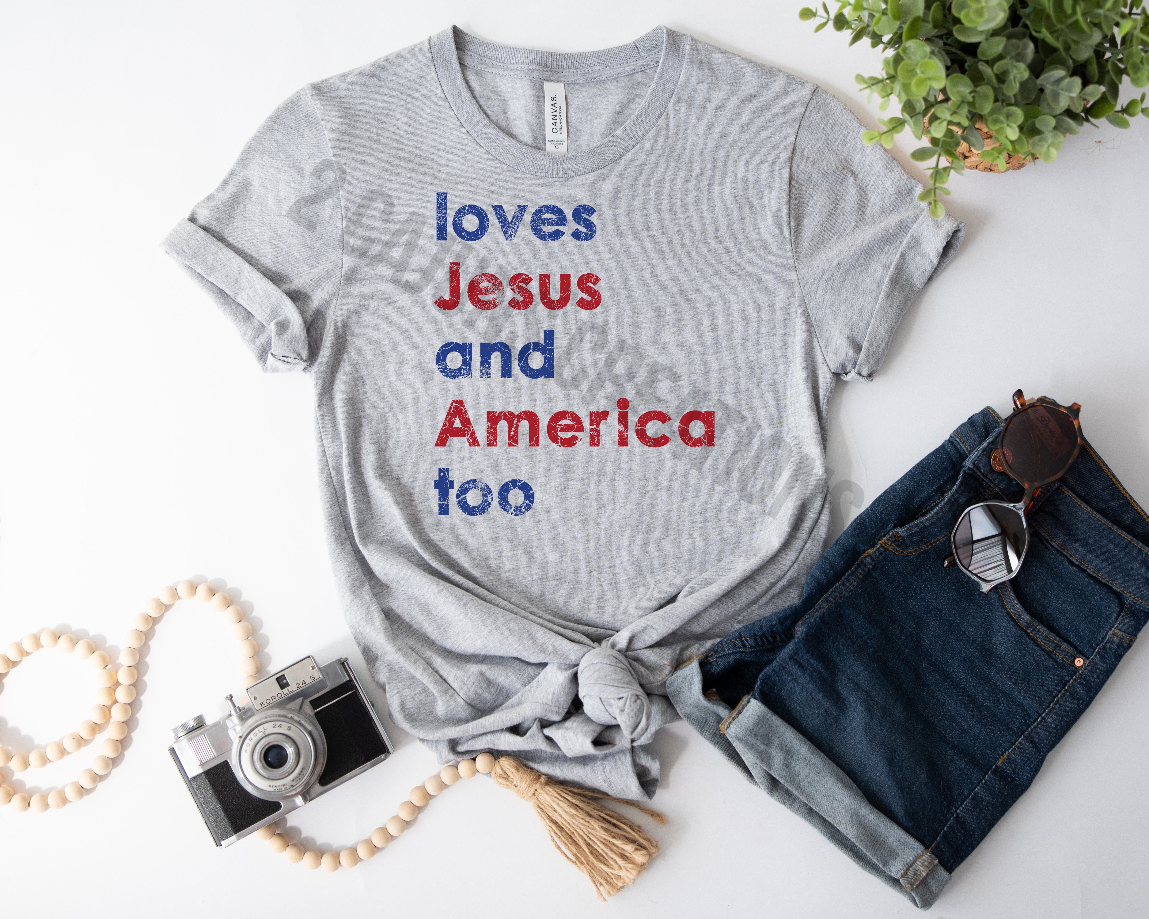 Loves Jesus and America Too Tshirt - Patriotic 4th of July Tee