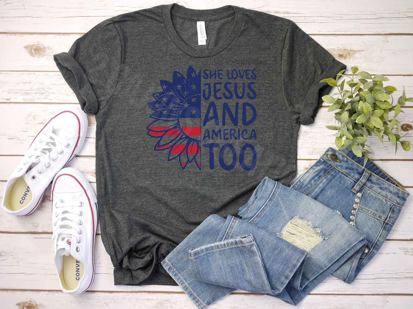 Loves Jesus and America Too Sunflower Tshirt - Patriotic 4th of July Tee