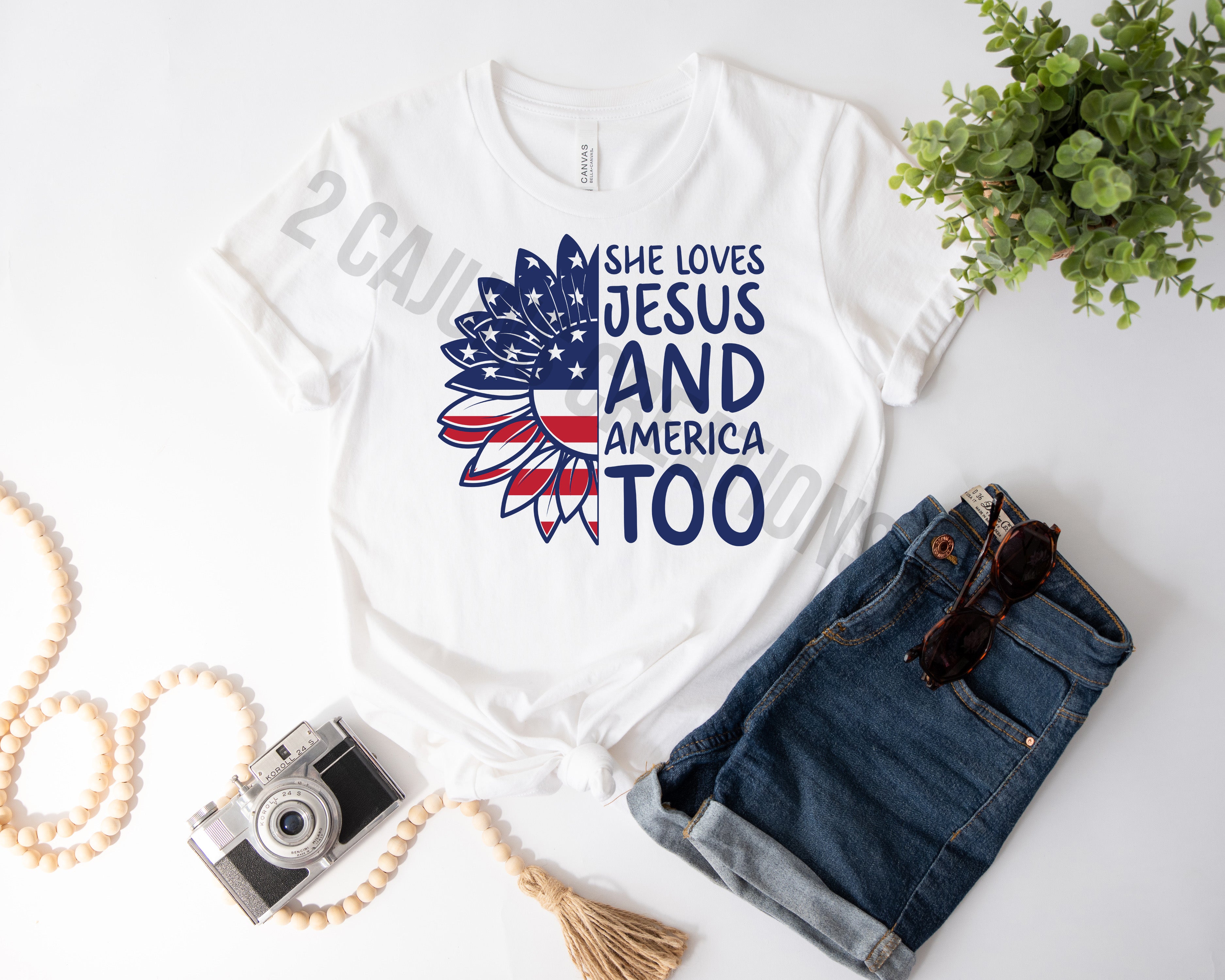 Loves Jesus and America Too Sunflower Tshirt - Patriotic 4th of July Tee