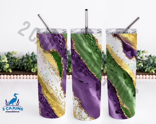 Mardi Gras Marble Purple Gold Green Marble Skinny Tumbler - Stainless Steel Double Wall Insulated