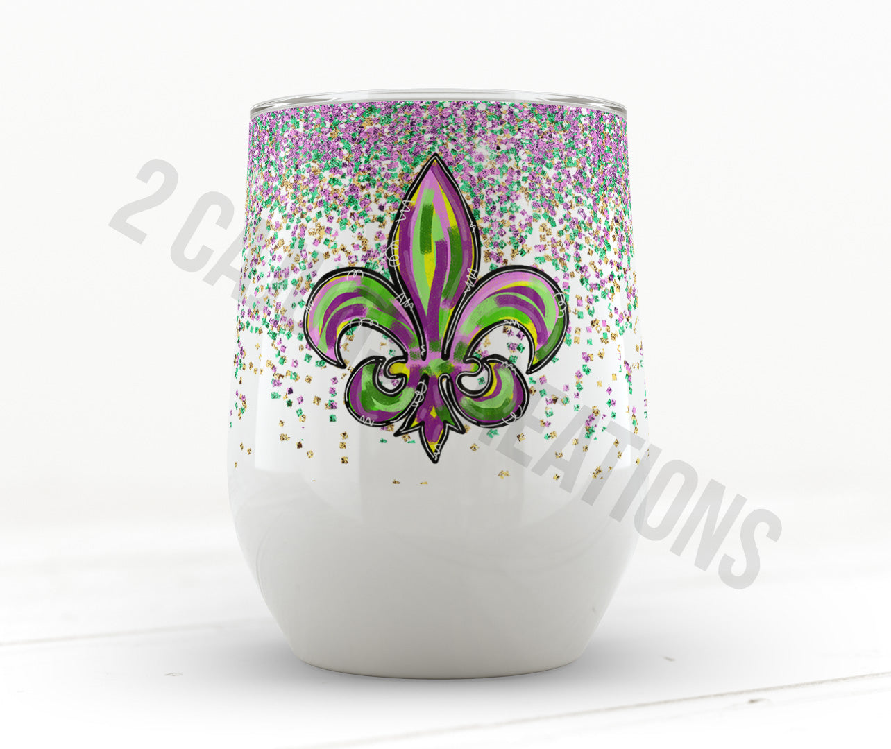 Mardi Gras Wine Tumbler with Fleur de Lis - Stainless Steel - Double Wall Insulated