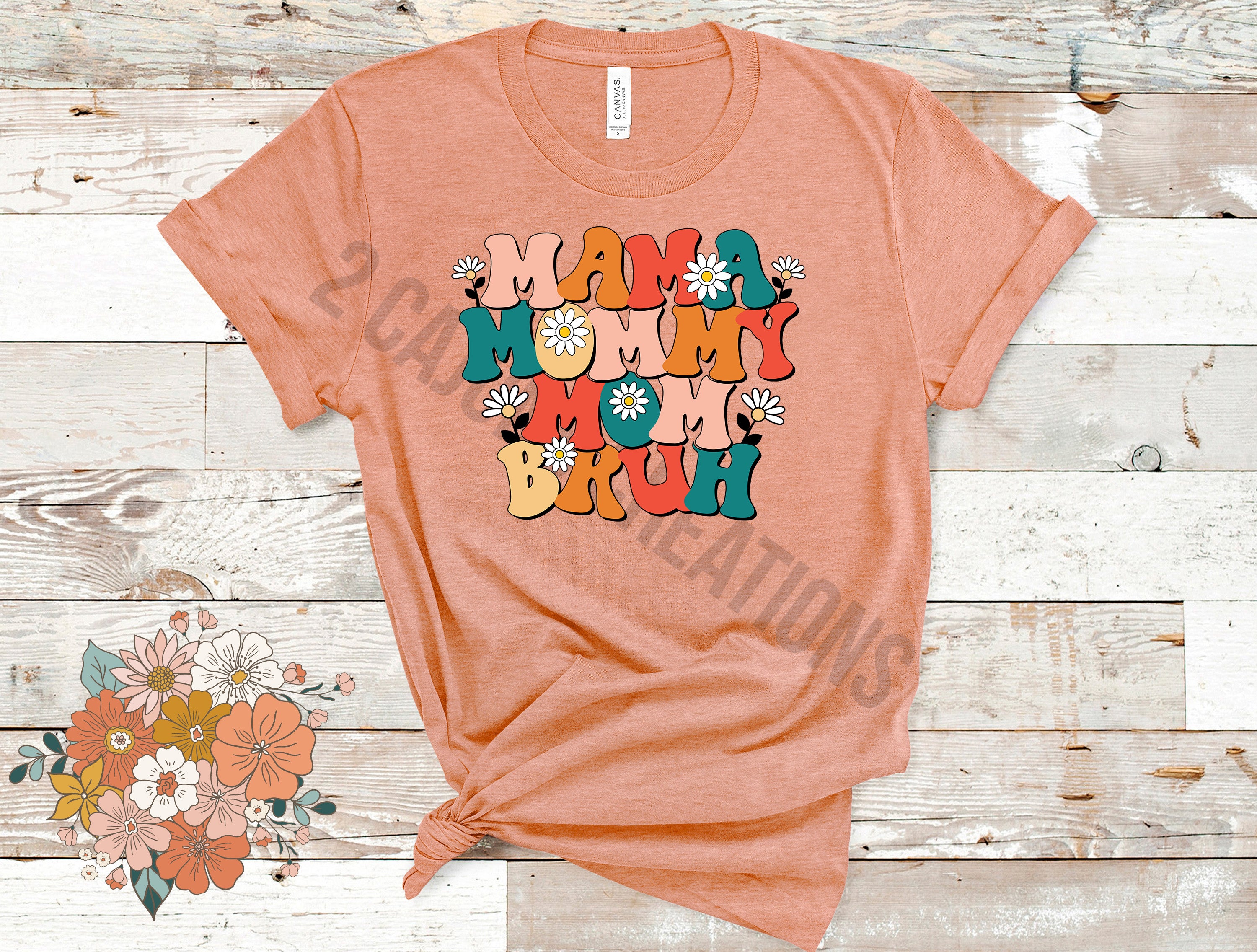Mama Mommy Mom Bruh Retro Tshirt - Mothers Day Tee - Heather Peach Color