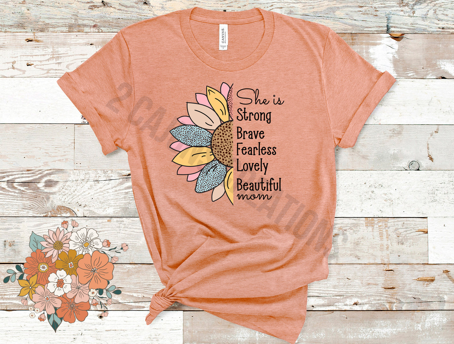 Mom Tshirt - She is Strong, Brave, Fearless, Lovely, Beautiful Mothers Day Tee - Heather Peach Color