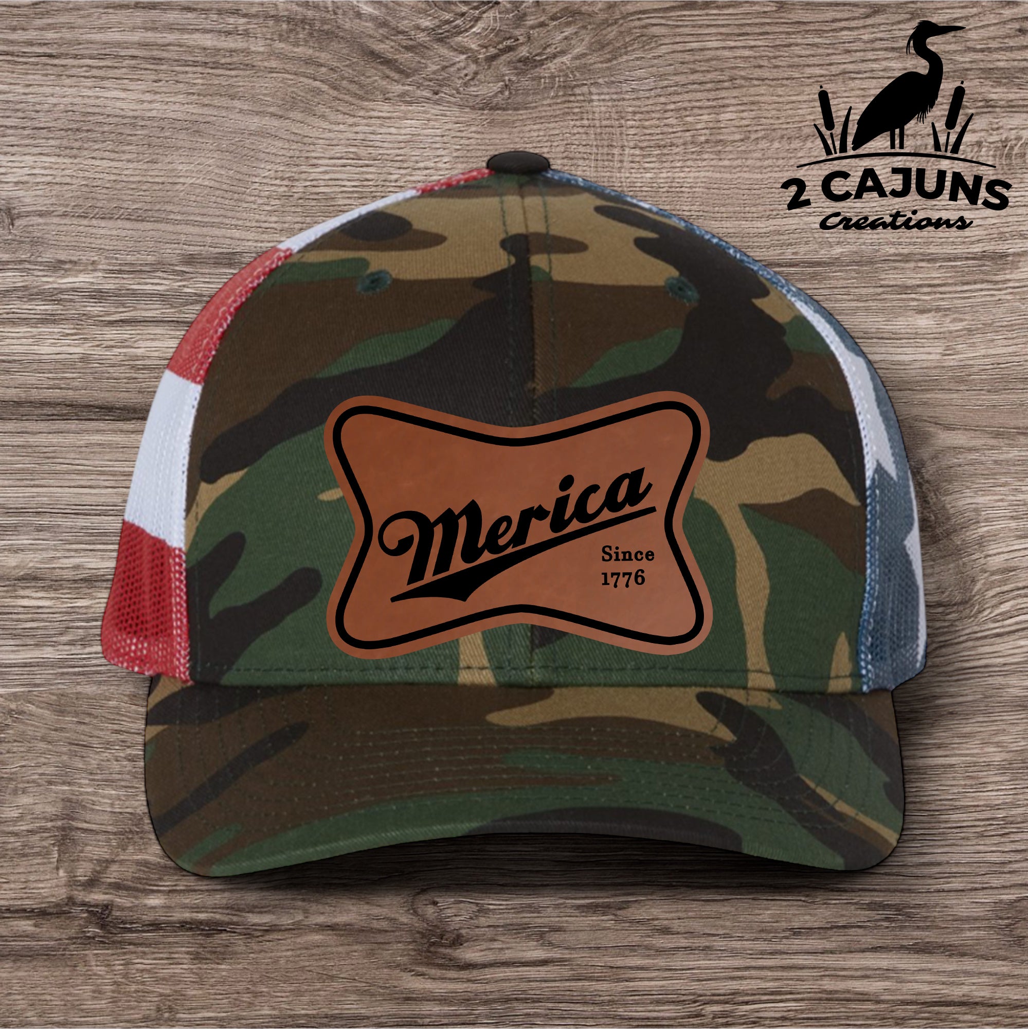 Patriotic Merica Leather Patch Hat - Laser Engraved - 2 Stars and Stripes Color Options - Richardson 112