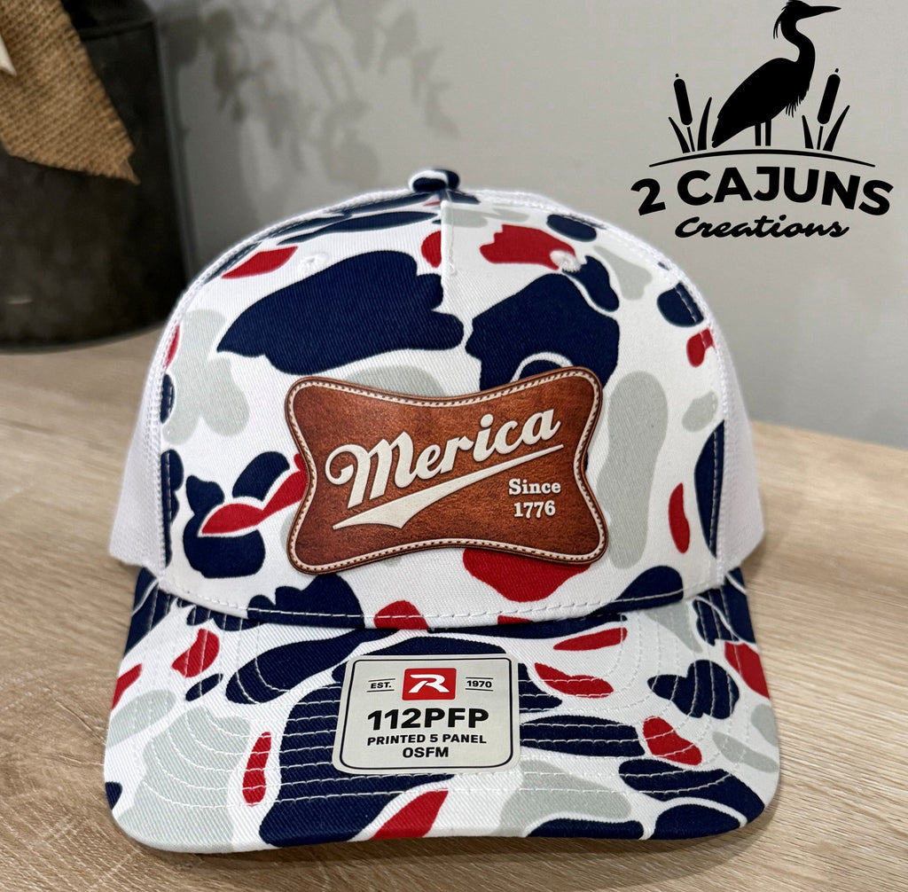 Merica Red White and Blue Duck Camo Patriotic Trucker Hat - Limited Edition