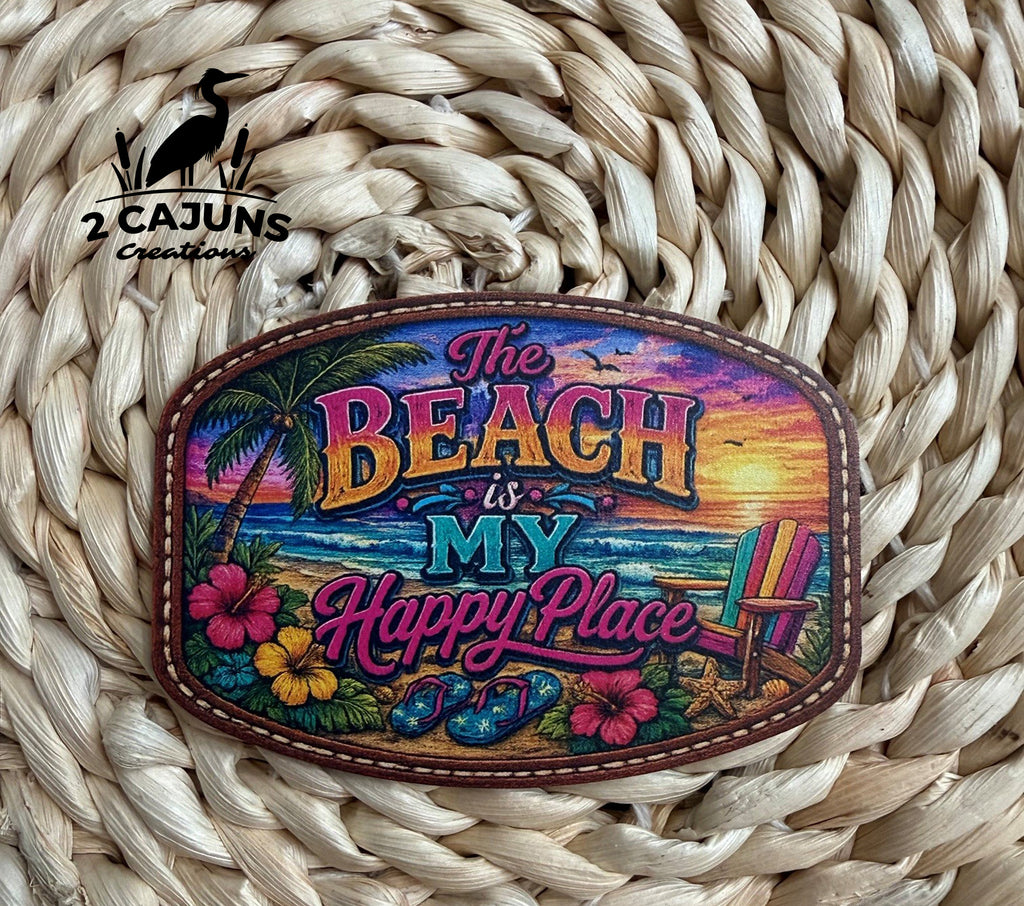 The Beach is My Happy Place UV Printed Hat Patch - 2 Colors