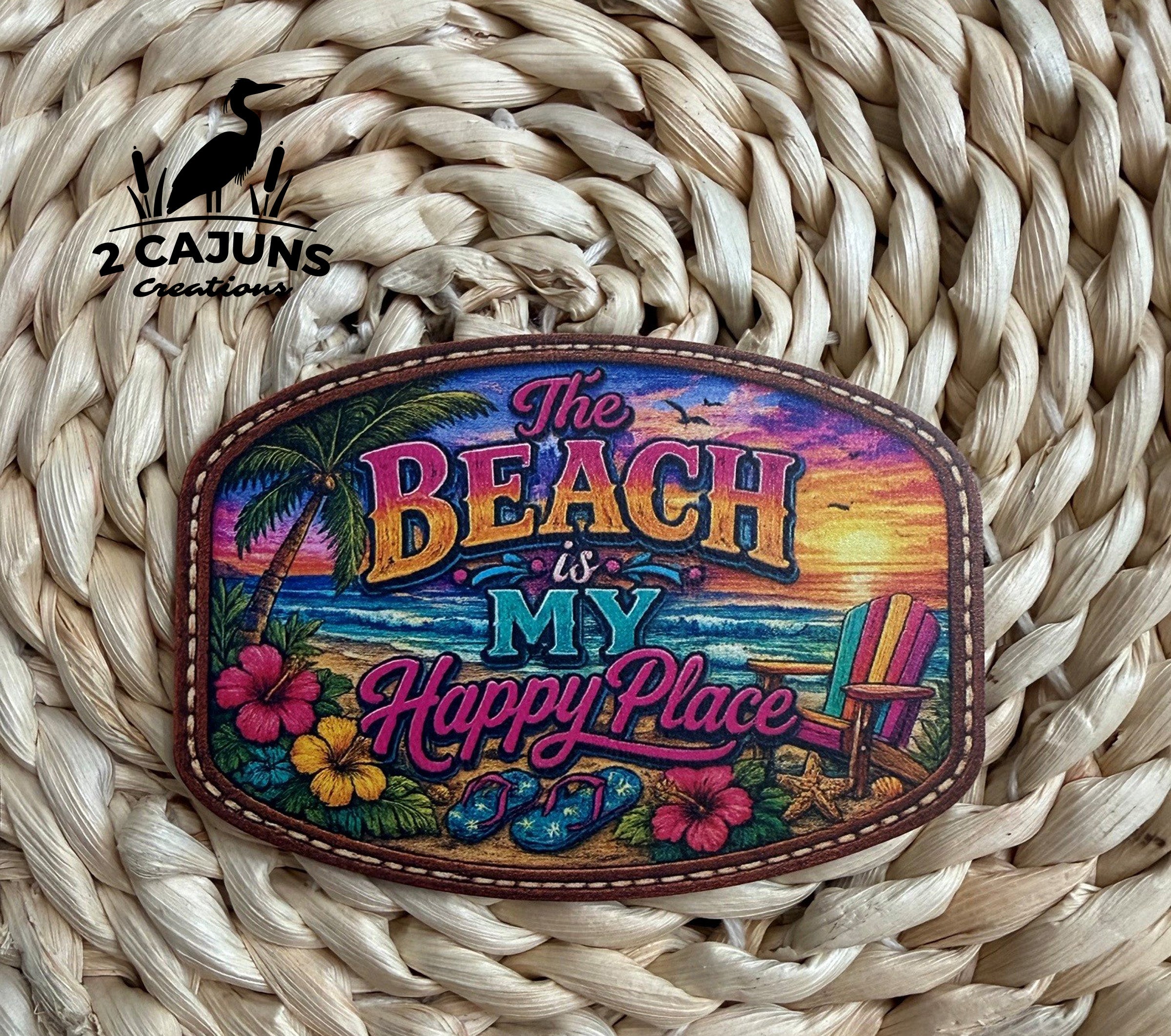 The Beach is My Happy Place UV Printed Hat Patch - 2 Colors