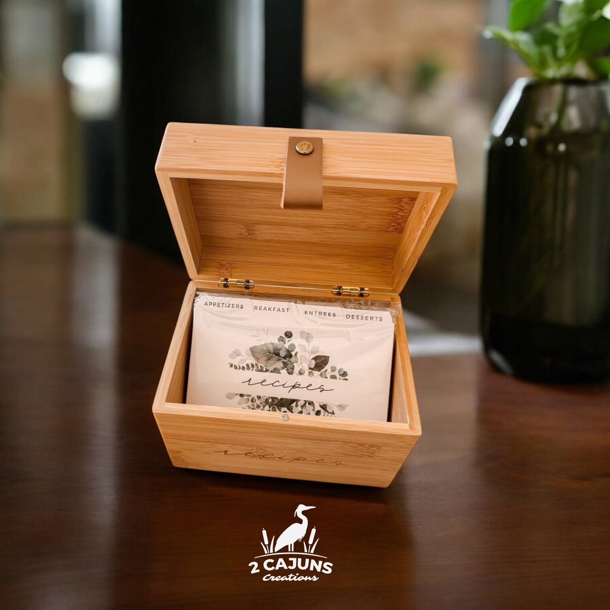 Laser Engraved Personalized Recipe Box - Recipe Cards and Dividers Included - Housewarming, Mother's Day, Bridal Shower, Hostess, or Wedding Gift