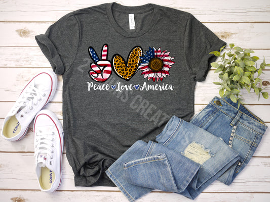 Peace Love America Tshirt - Patriotic 4th of July Tee