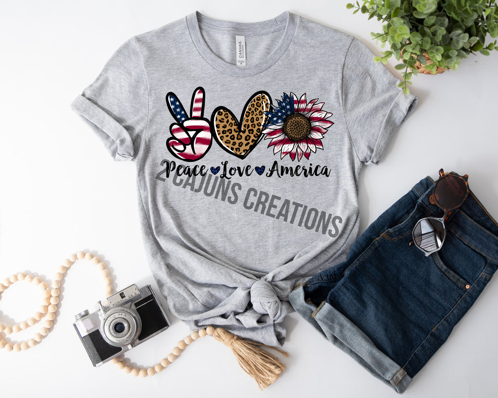 Peace Love America Tshirt - Patriotic 4th of July Tee