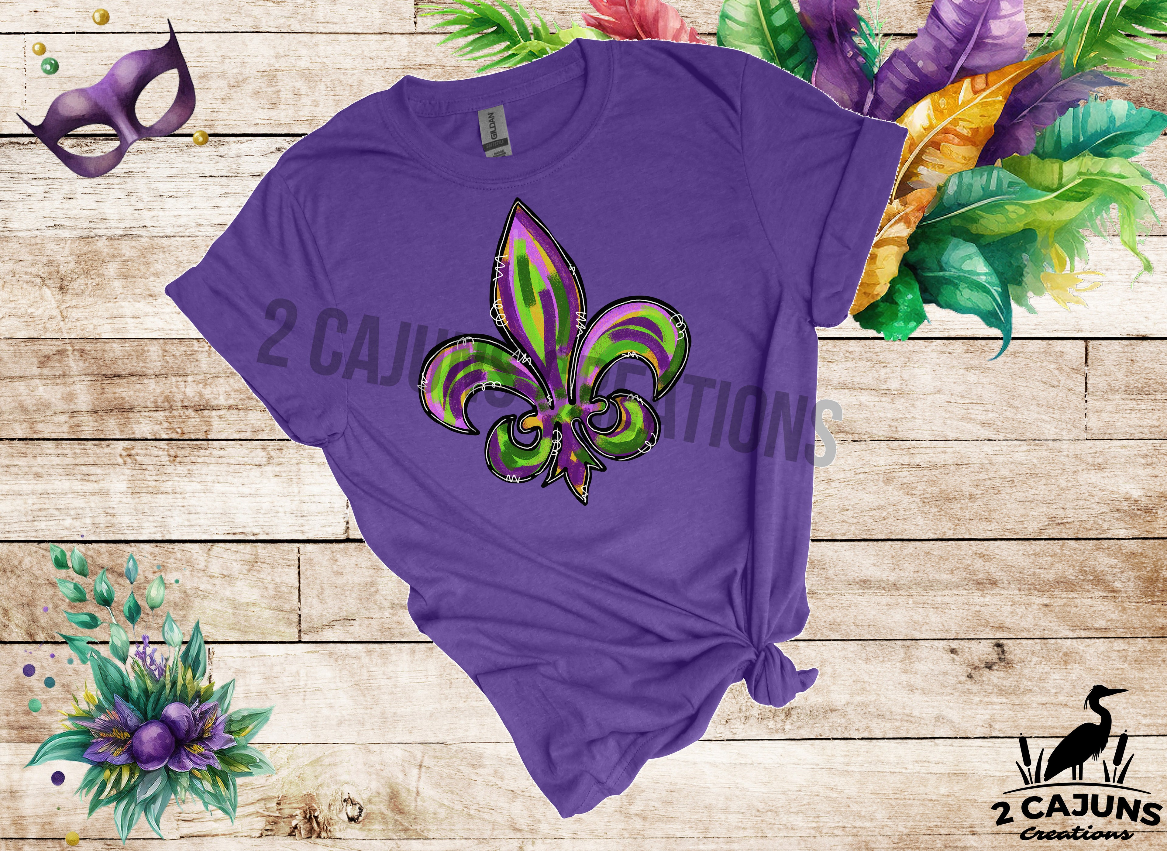 Mardi Gras Watercolor Fleur de Lis Tshirt - Multiple Colors Available