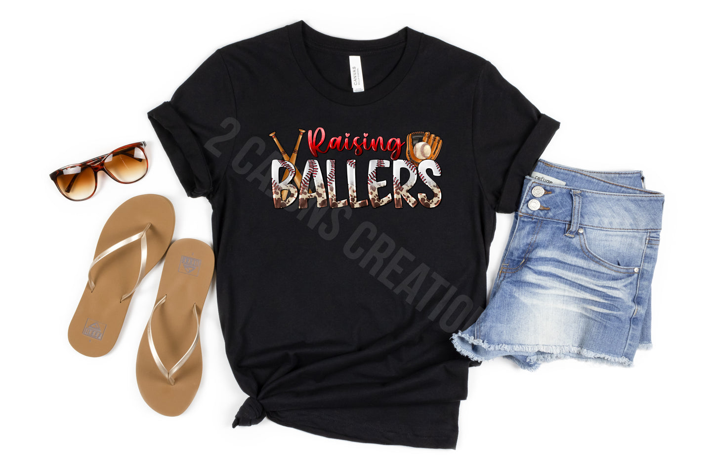 Raising Ballers Crew Neck Tshirt - Baseball Mom Tee