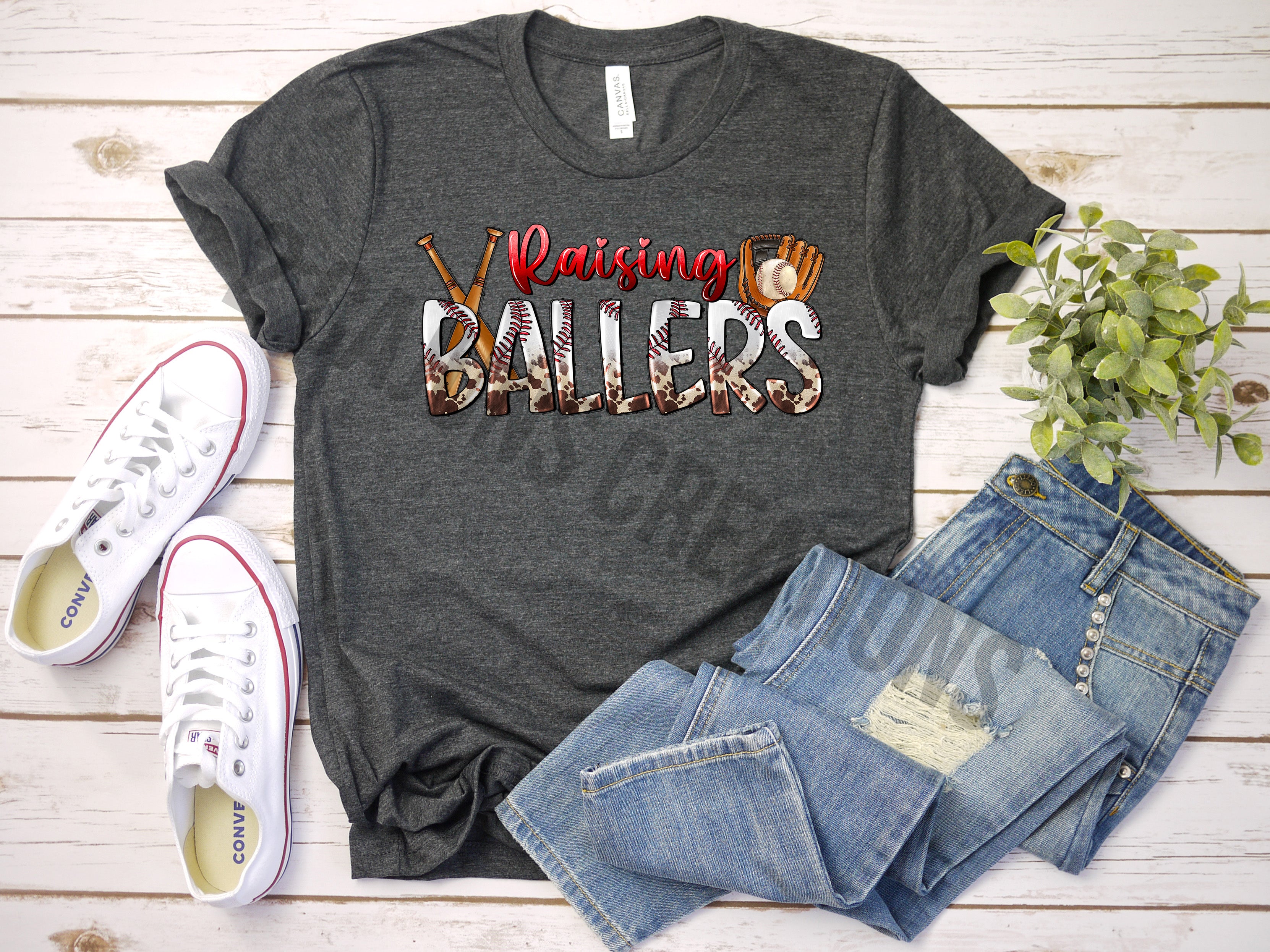 Raising Ballers Crew Neck Tshirt - Baseball Mom Tee