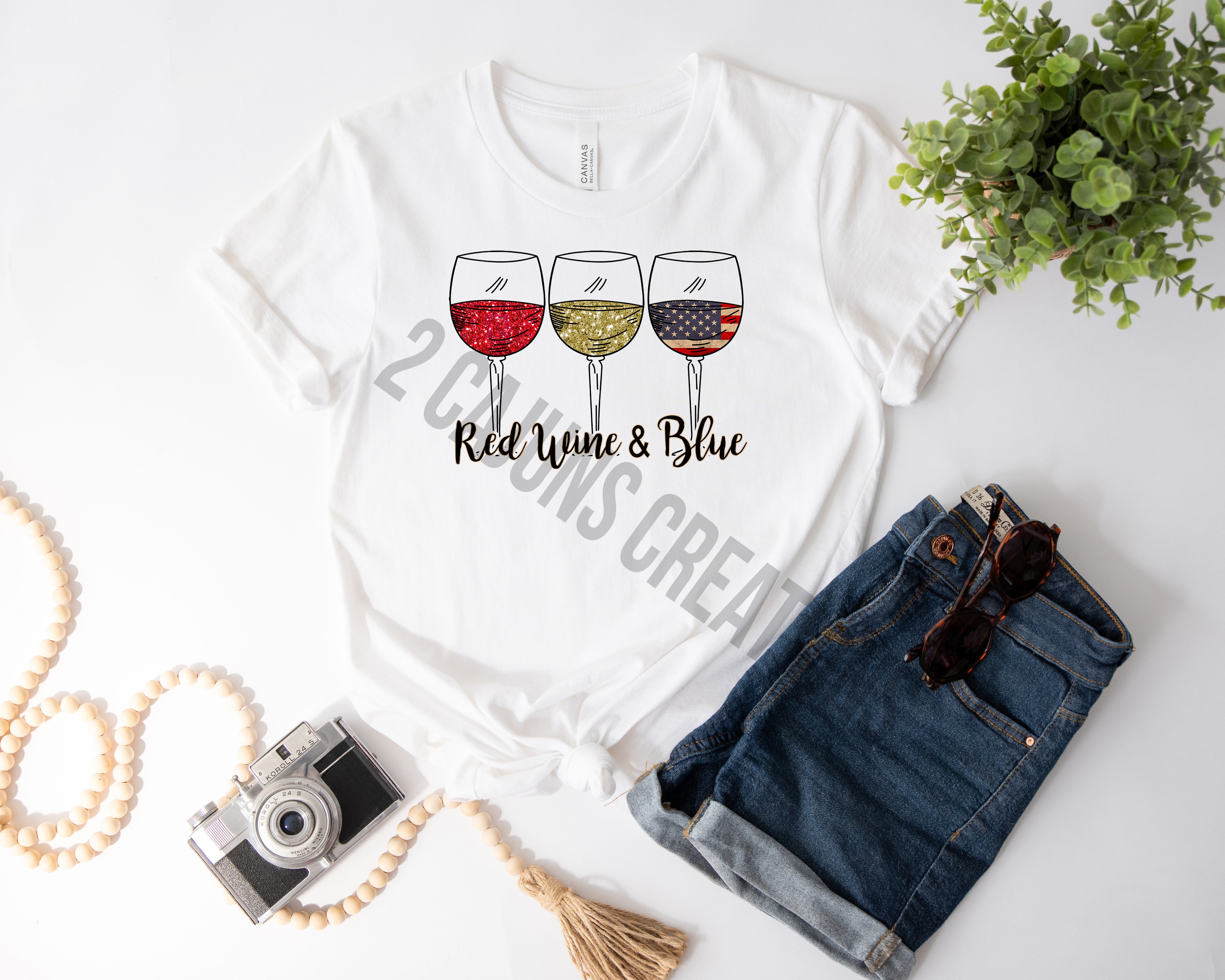 Red Wine and Blue Tshirt - Patriotic 4th of July Tee