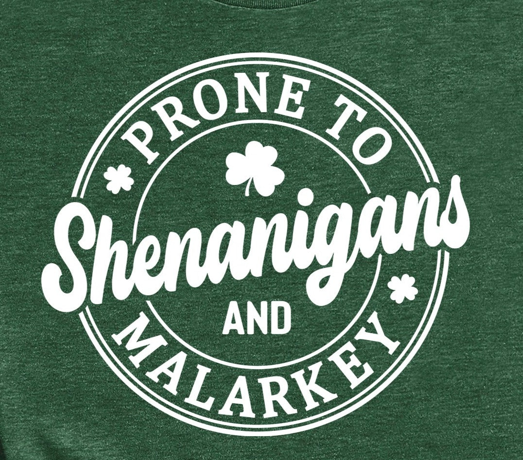 St Patrick's Day Prone to Shenanigans and Malarkey Tshirt - St Patty's Day Shirt