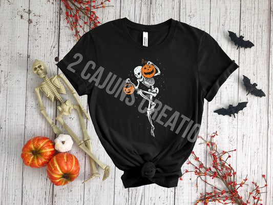 Skeleton and Pumpkins Tshirt - Cute Halloween Tee