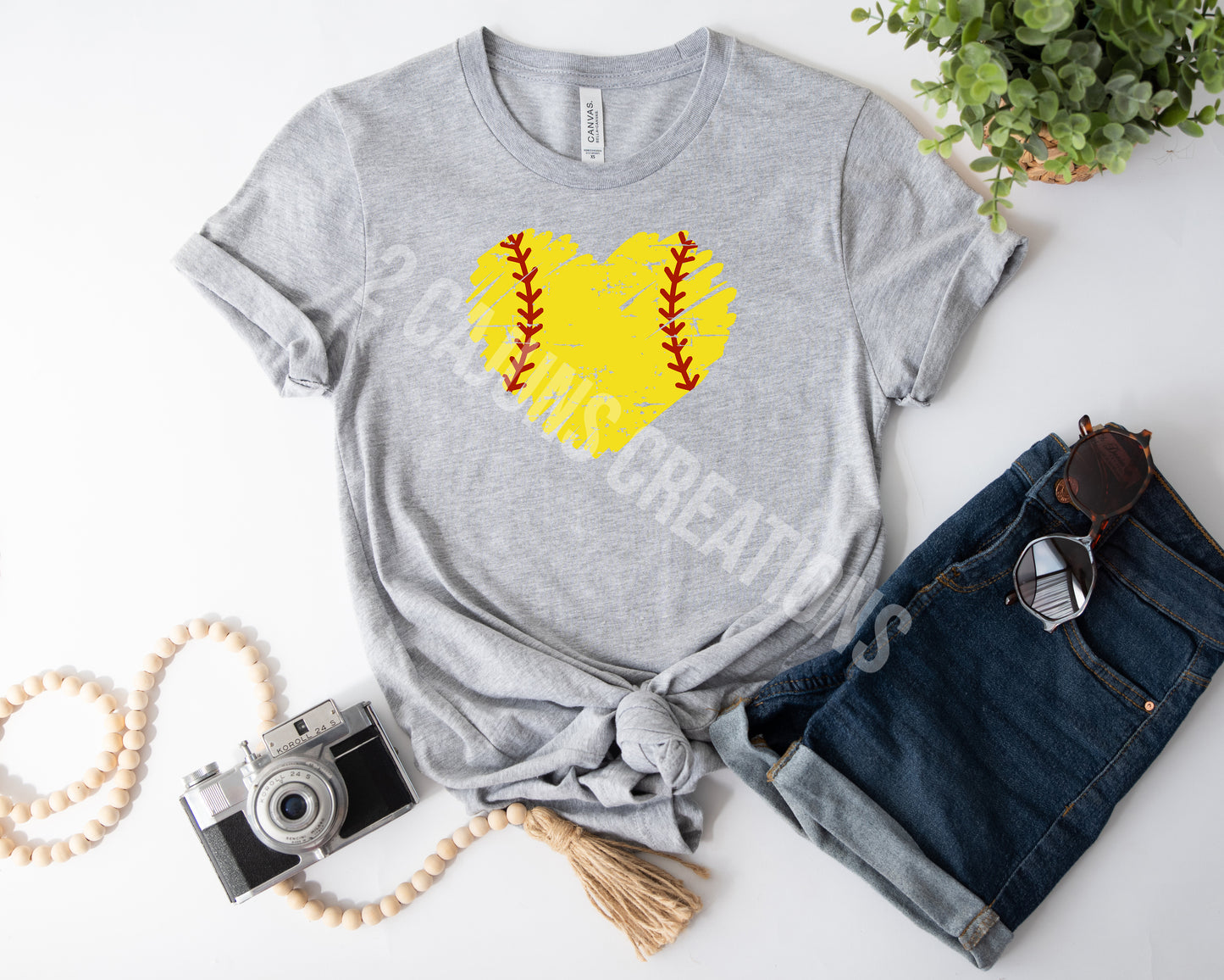 Softball and Heart Crew Neck Tshirt - Softball Mom Tee - Softball Mom