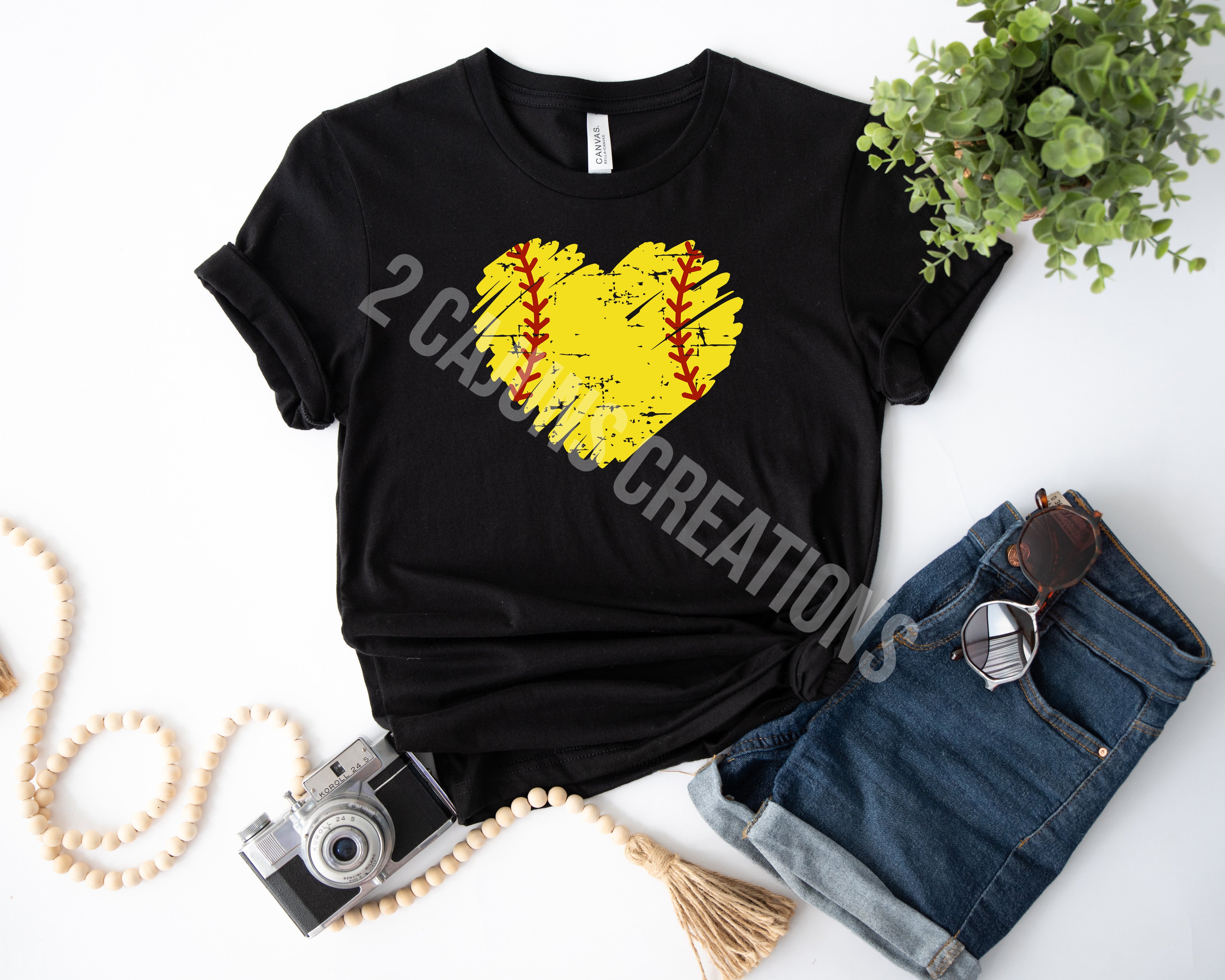 Softball and Heart Crew Neck Tshirt - Softball Mom Tee - Softball Mom