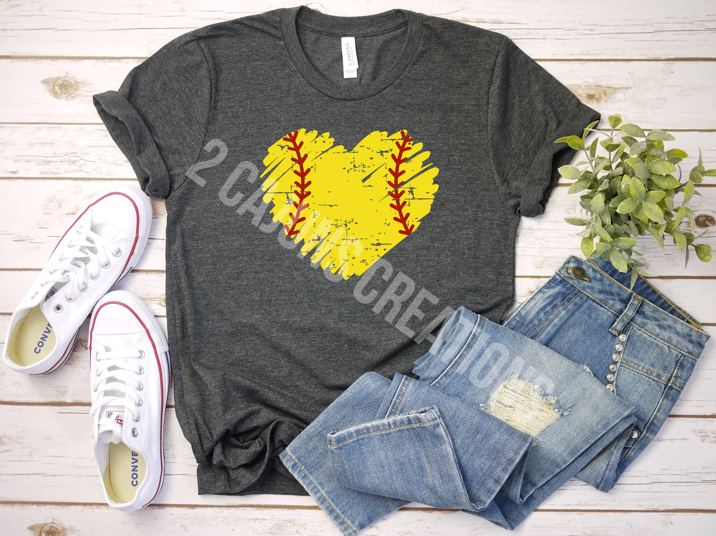 Softball and Heart Crew Neck Tshirt - Softball Mom Tee - Softball Mom