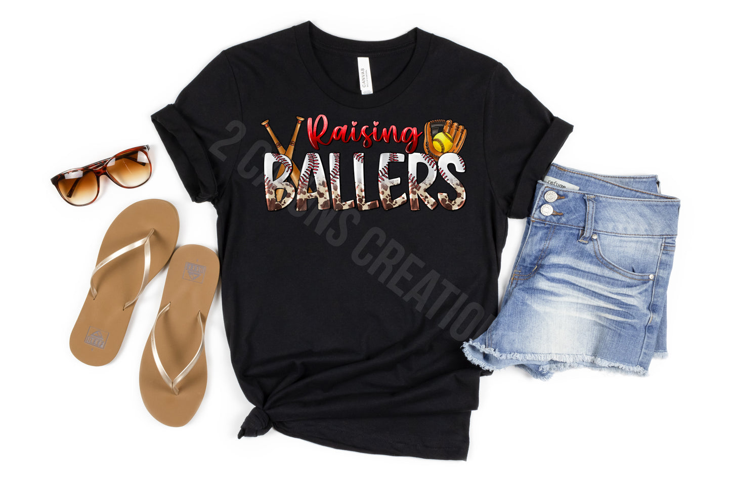 Raising Ballers Crew Neck Tshirt - Softball Mom Tee