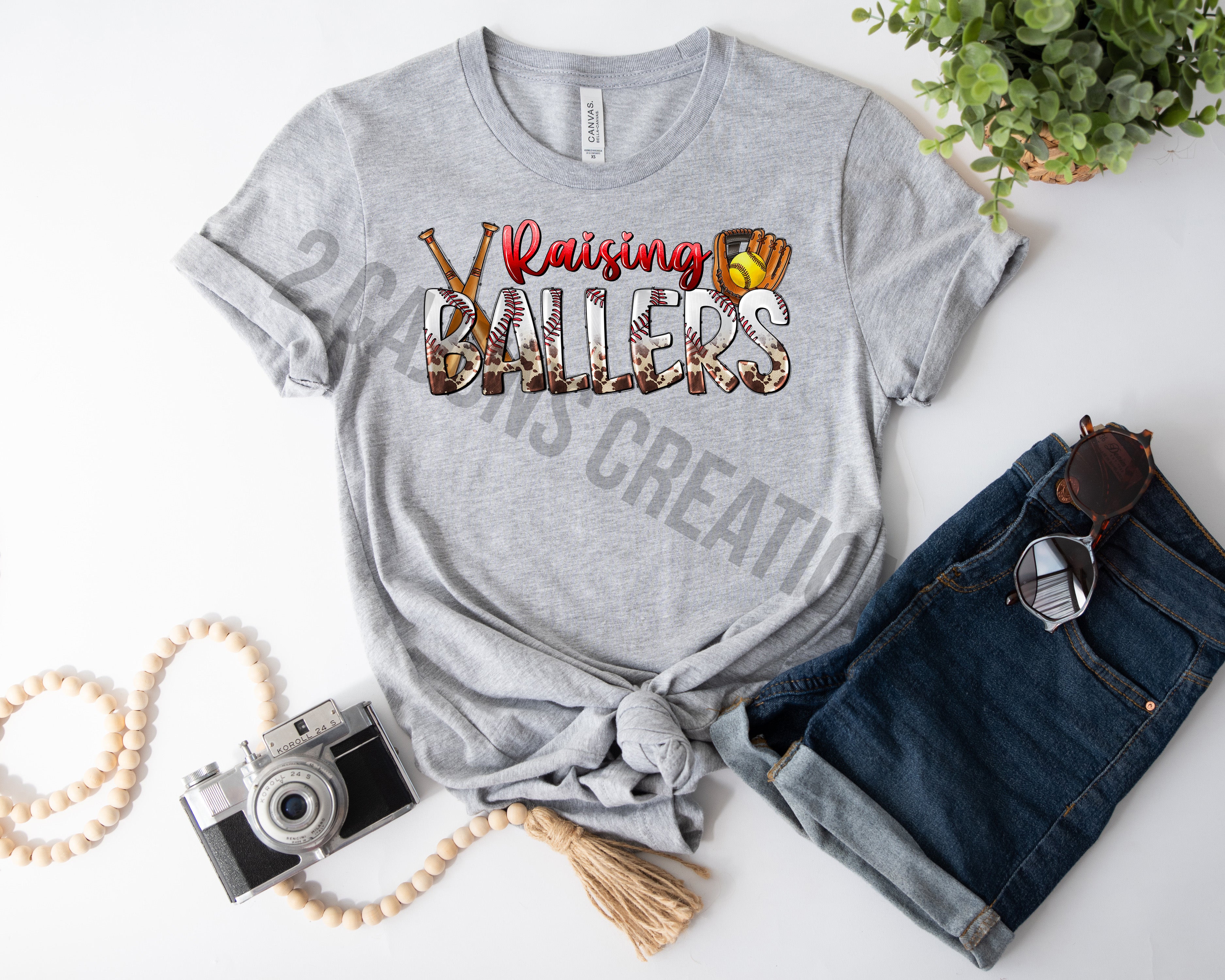 Raising Ballers Crew Neck Tshirt - Softball Mom Tee