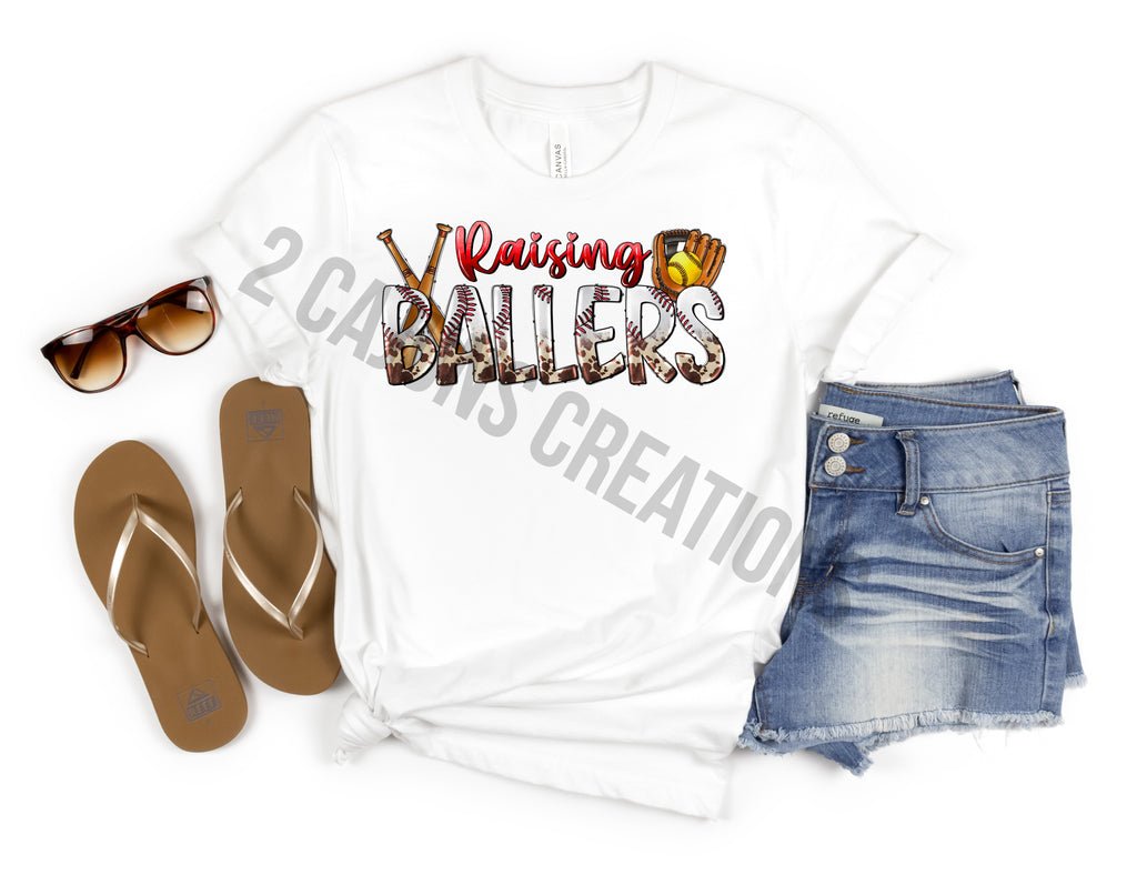 Raising Ballers Crew Neck Tshirt - Softball Mom Tee