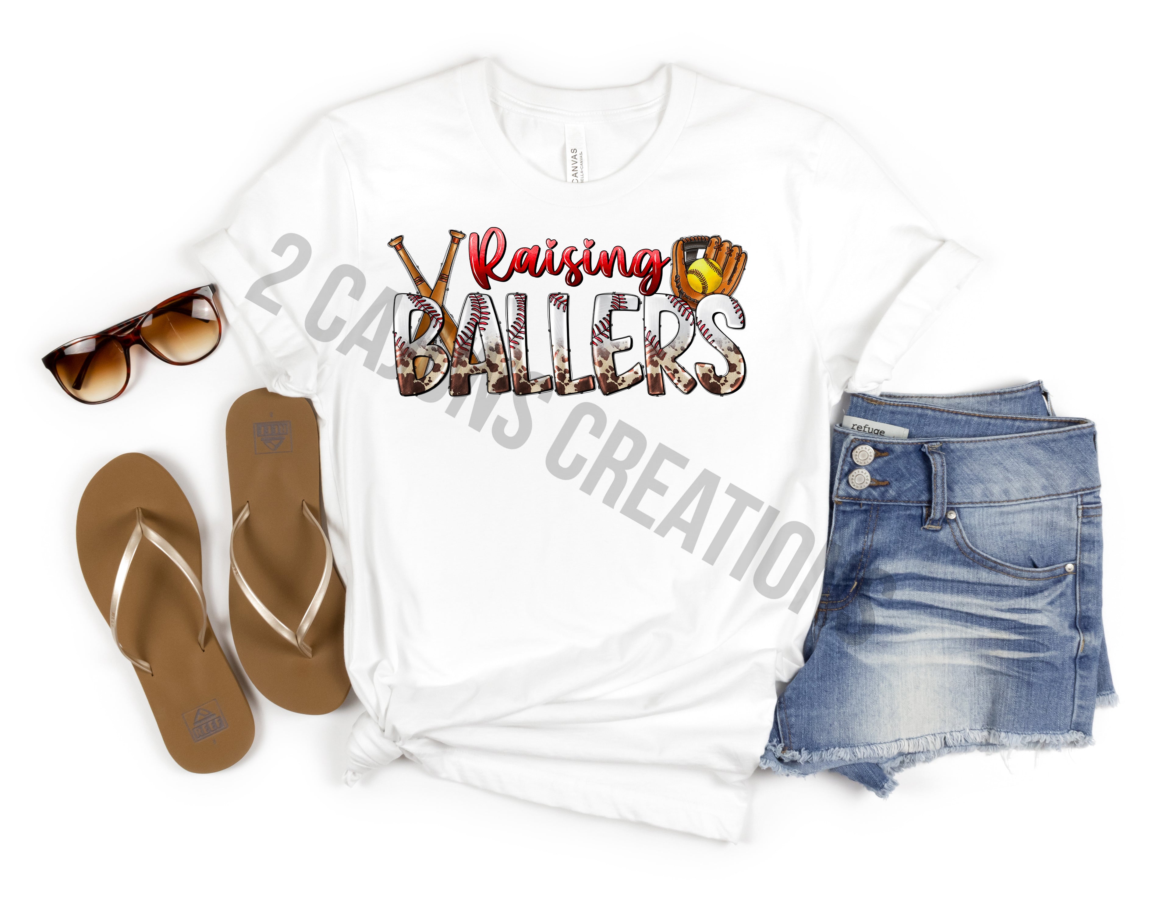 Raising Ballers Crew Neck Tshirt - Softball Mom Tee