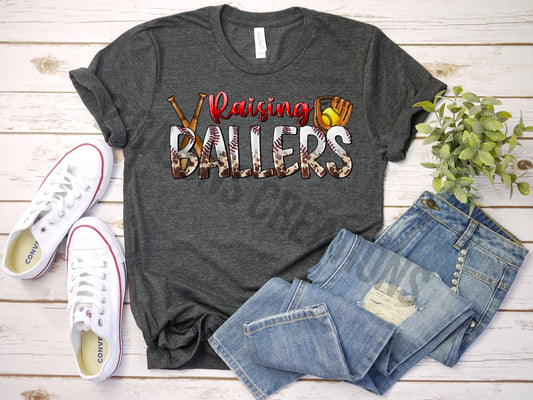 Raising Ballers Crew Neck Tshirt - Softball Mom Tee