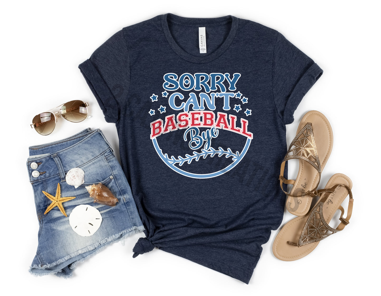 Sorry Can't Baseball Bye Crew Neck Tshirt - Baseball Mom Tee