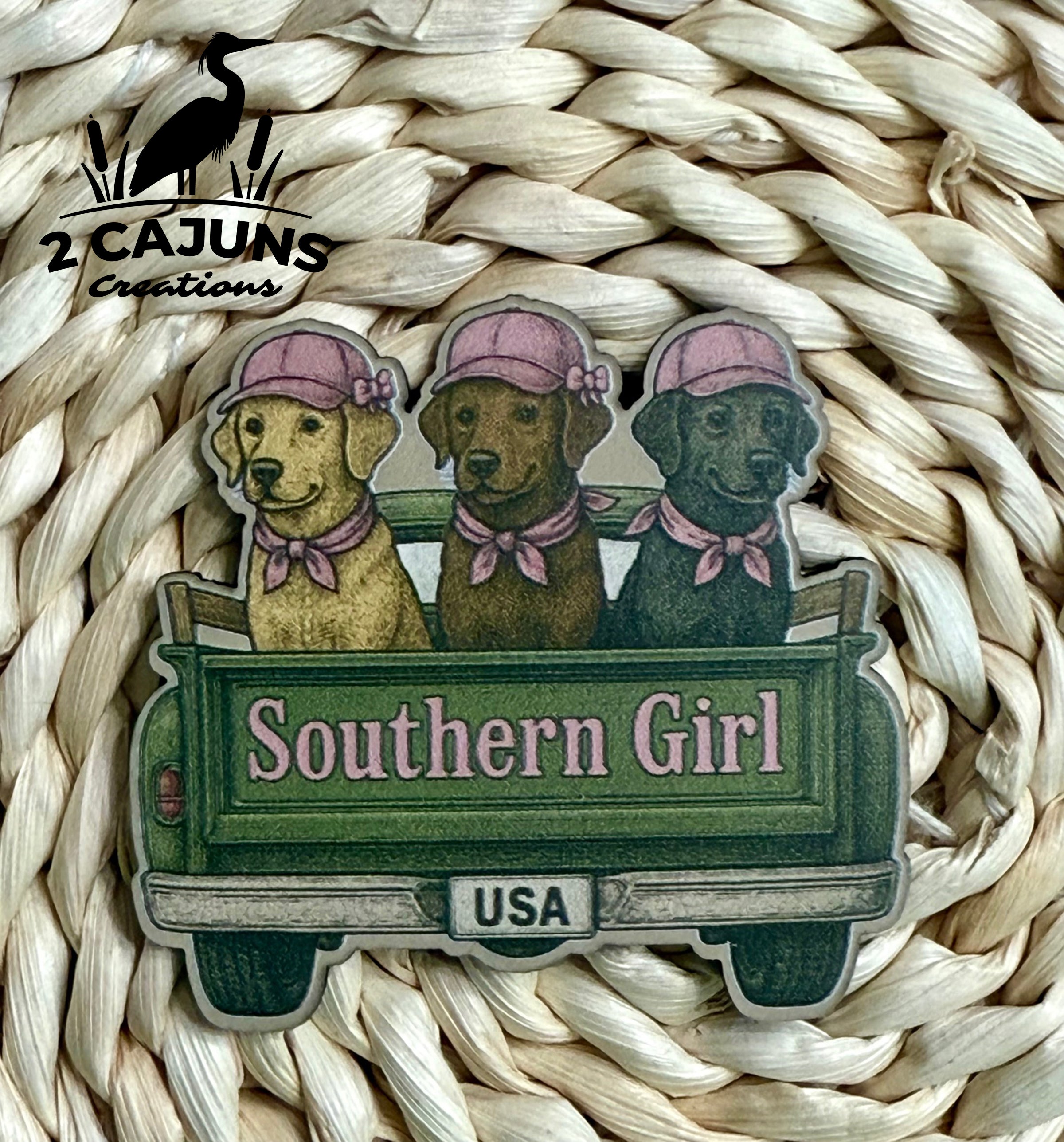 Southern Girl Vintage Look Labs in Truck UV Printed Leatherette Hat Patch