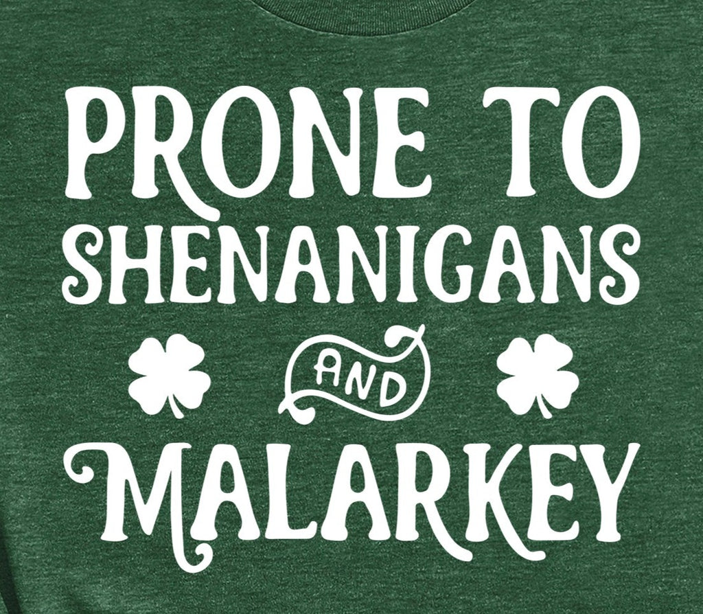 St Patrick's Day Prone to Shenanigans and Malarkey Tshirt - St Patty's Day Shirt
