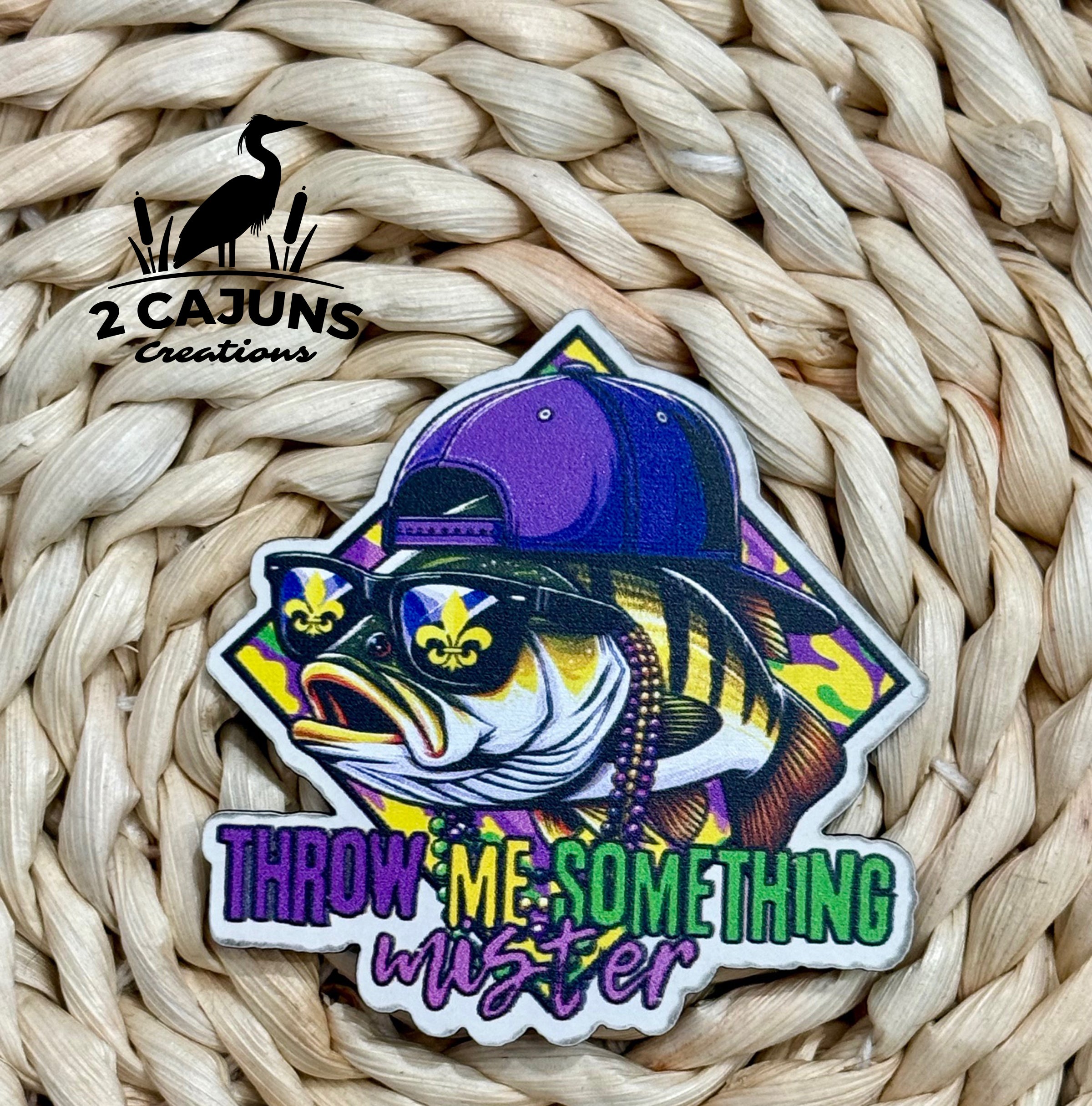 Throw Me Something Mister Mardi Gras Fish Hat Patch