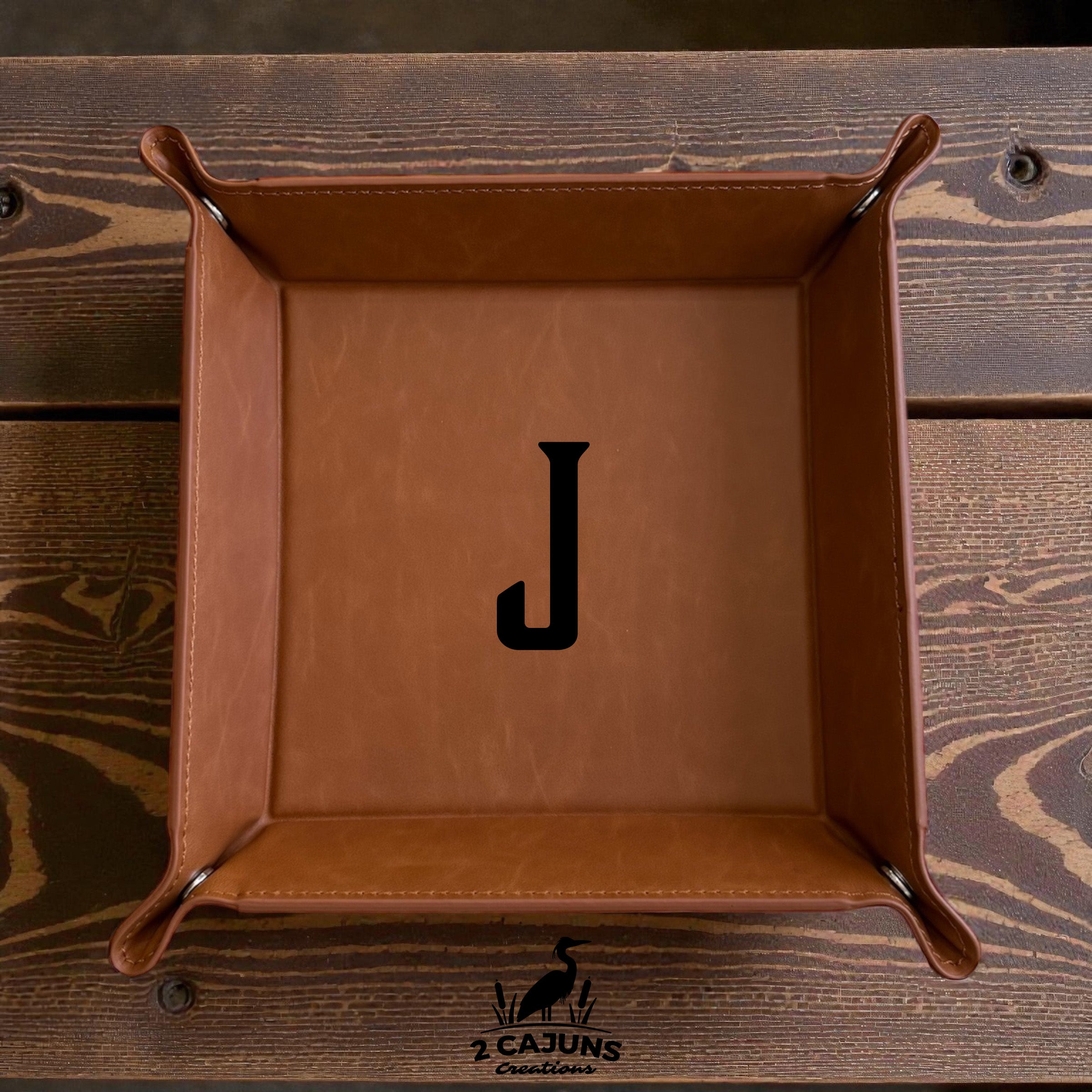 Catch All Valet Tray for Keys, Wallet, Change - Leatherette - Personalized with Initial