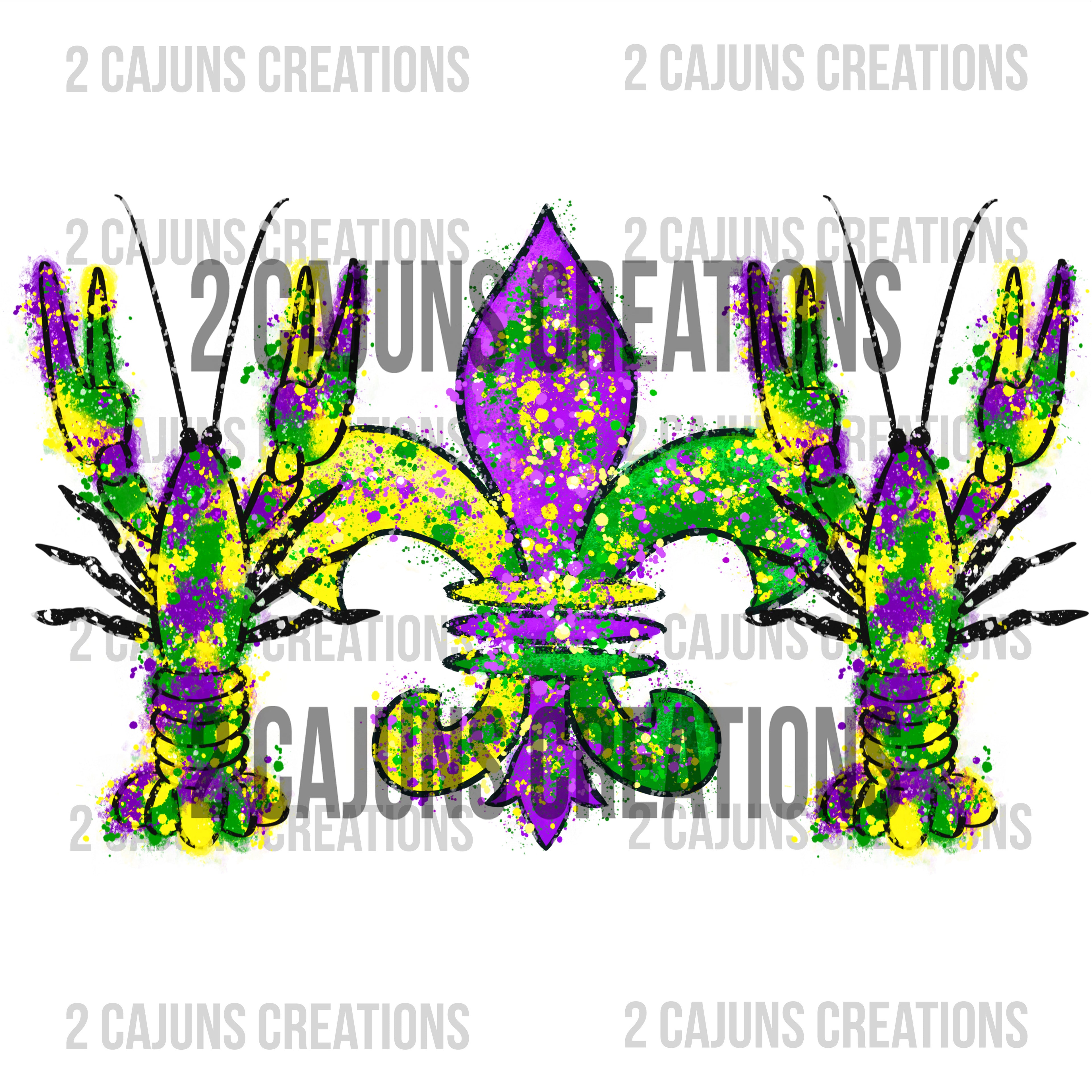 Mardi Gras Watercolor Crawfish & Fleur de Lis High Quality DTF Transfer