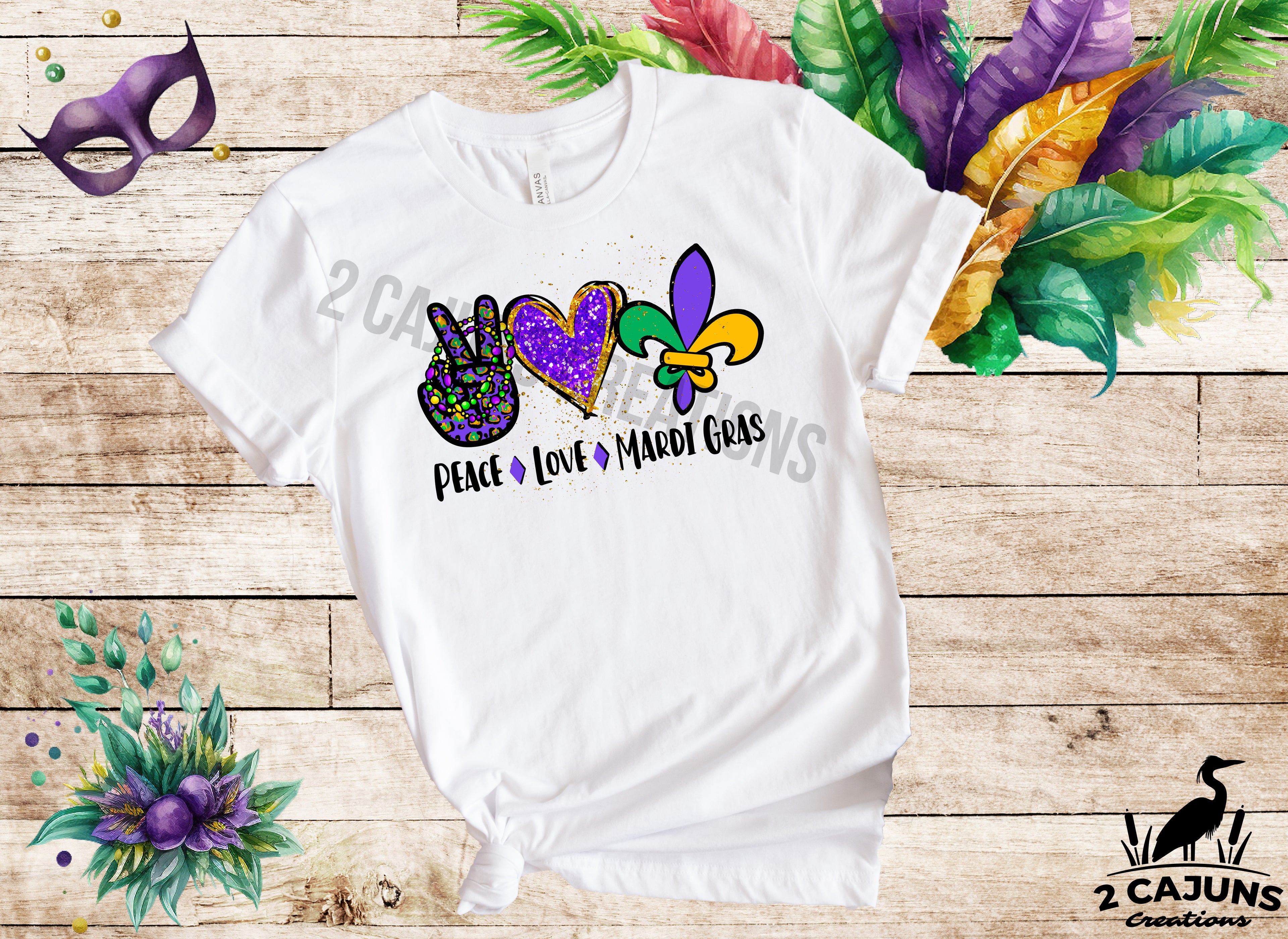 Peace Love and Mardi Gras Tshirt - Multiple Colors Available