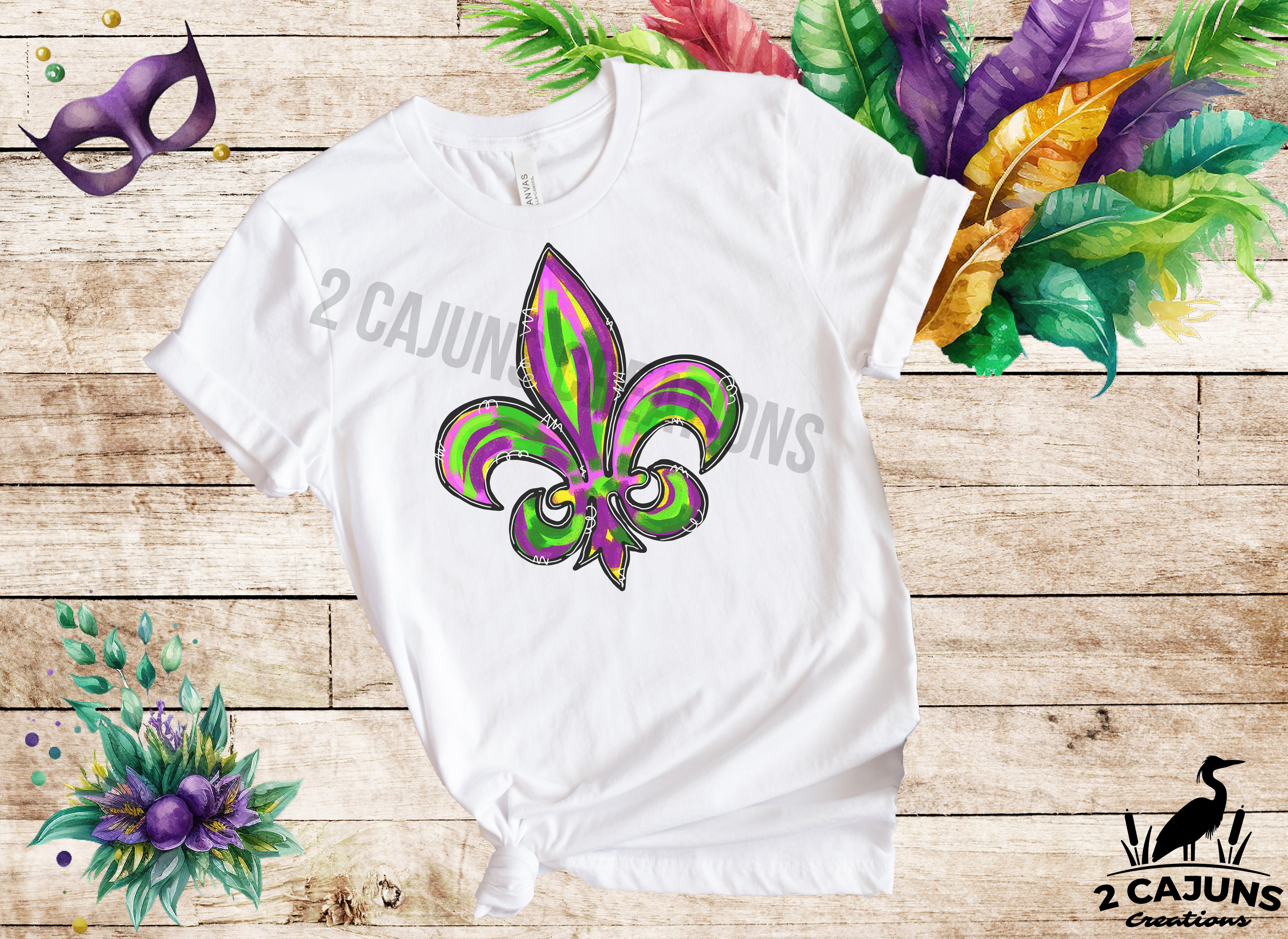 Mardi Gras Watercolor Fleur de Lis Tshirt - Multiple Colors Available