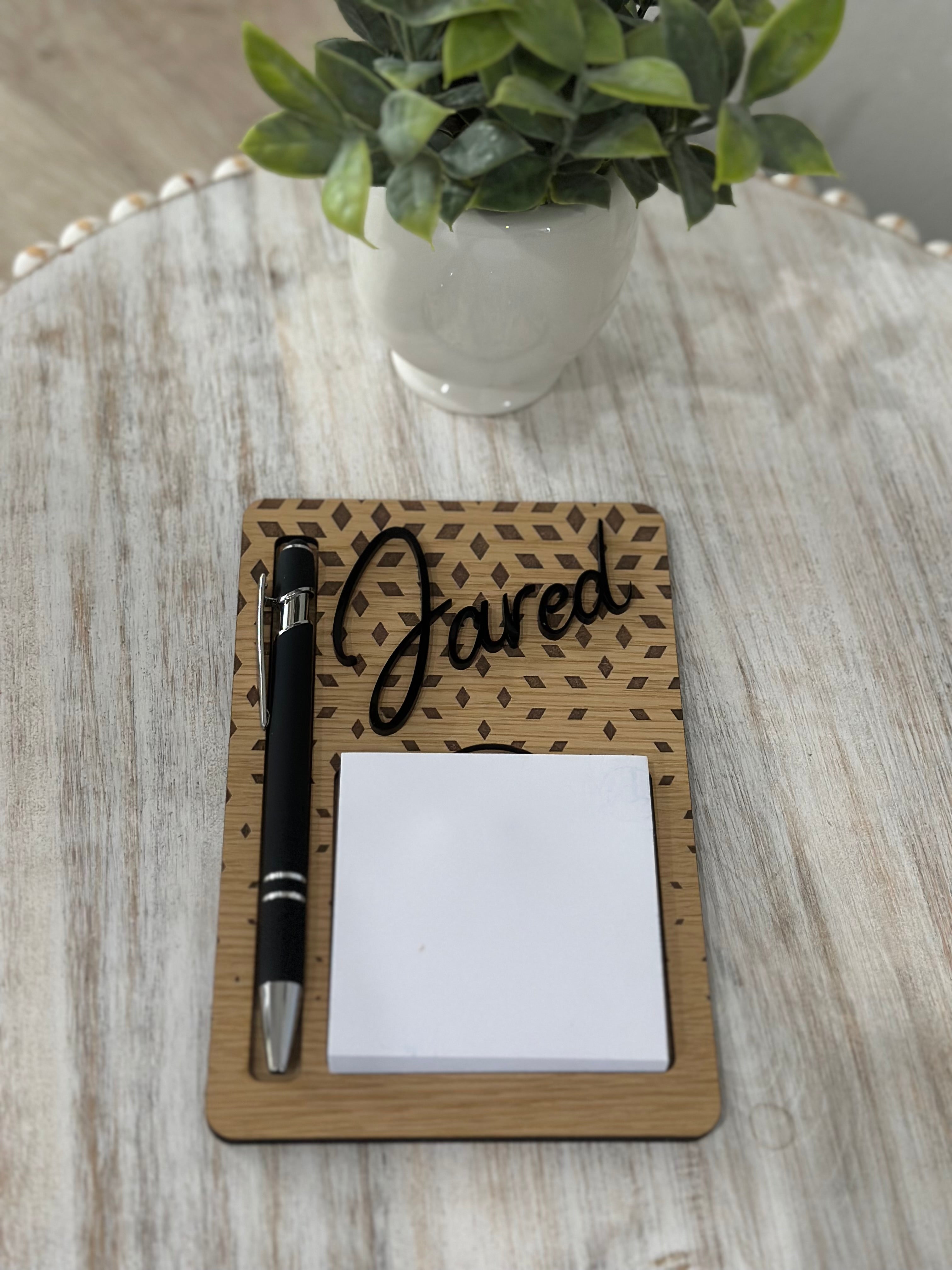Personalized Sticky Note Holder with Stylus Pen and Note Pad - Laser Engraved - 3 Designs to Choose From and Multiple Colors for Name