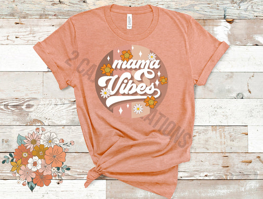 Mama Vibes Retro Tshirt - Mothers Day Tee - Heather Peach Color