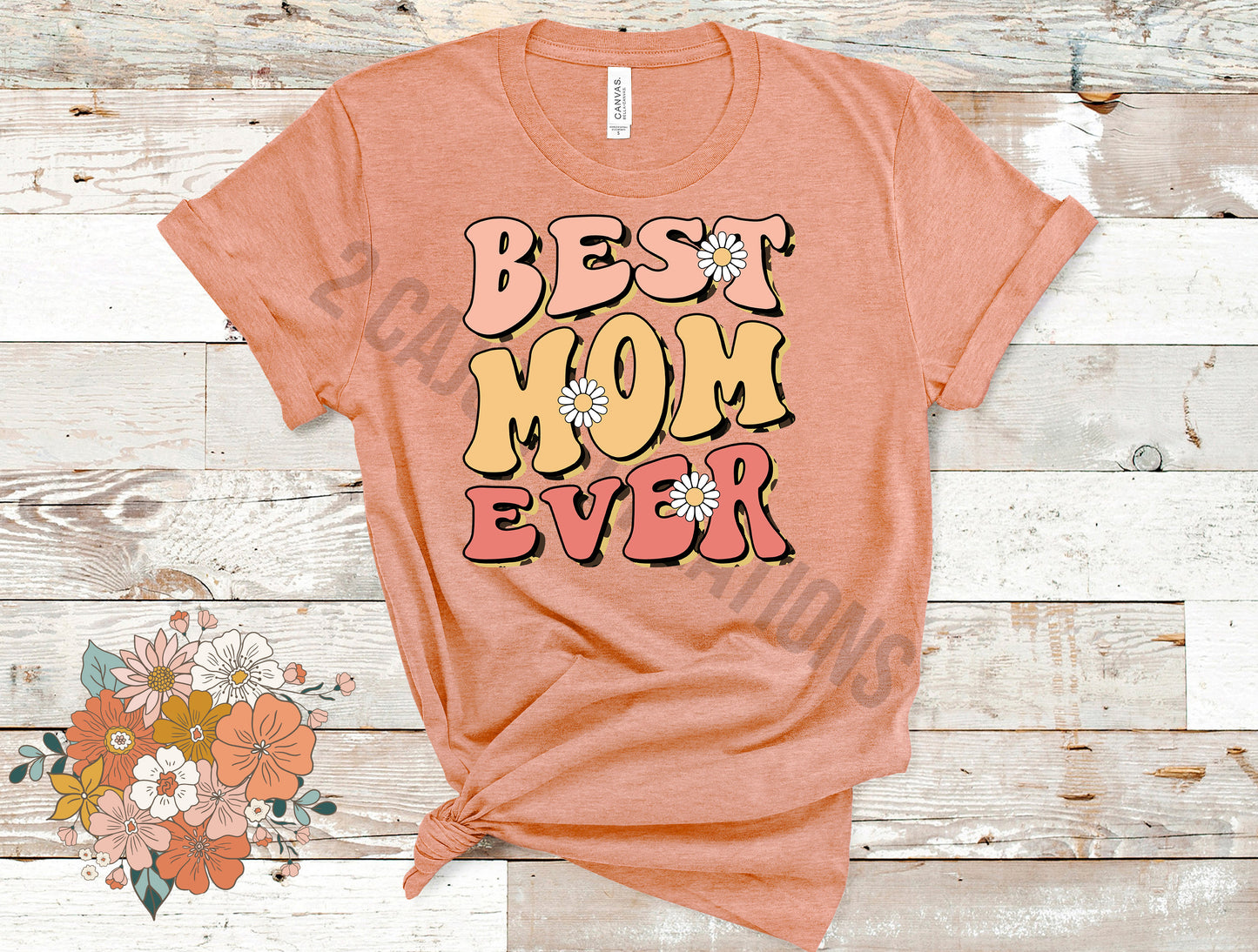 Best Mom Ever Retro Tshirt - Mothers Day Tee - Heather Peach Color