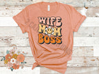 Wife Mom Boss Retro Tshirt - Mothers Day Tee - Heather Peach Color
