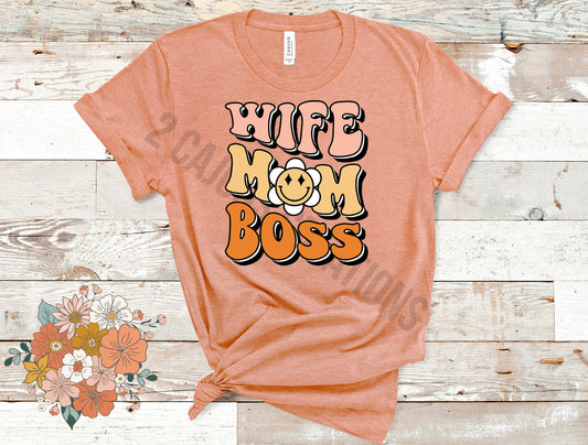 Wife Mom Boss Retro Tshirt - Mothers Day Tee - Heather Peach Color