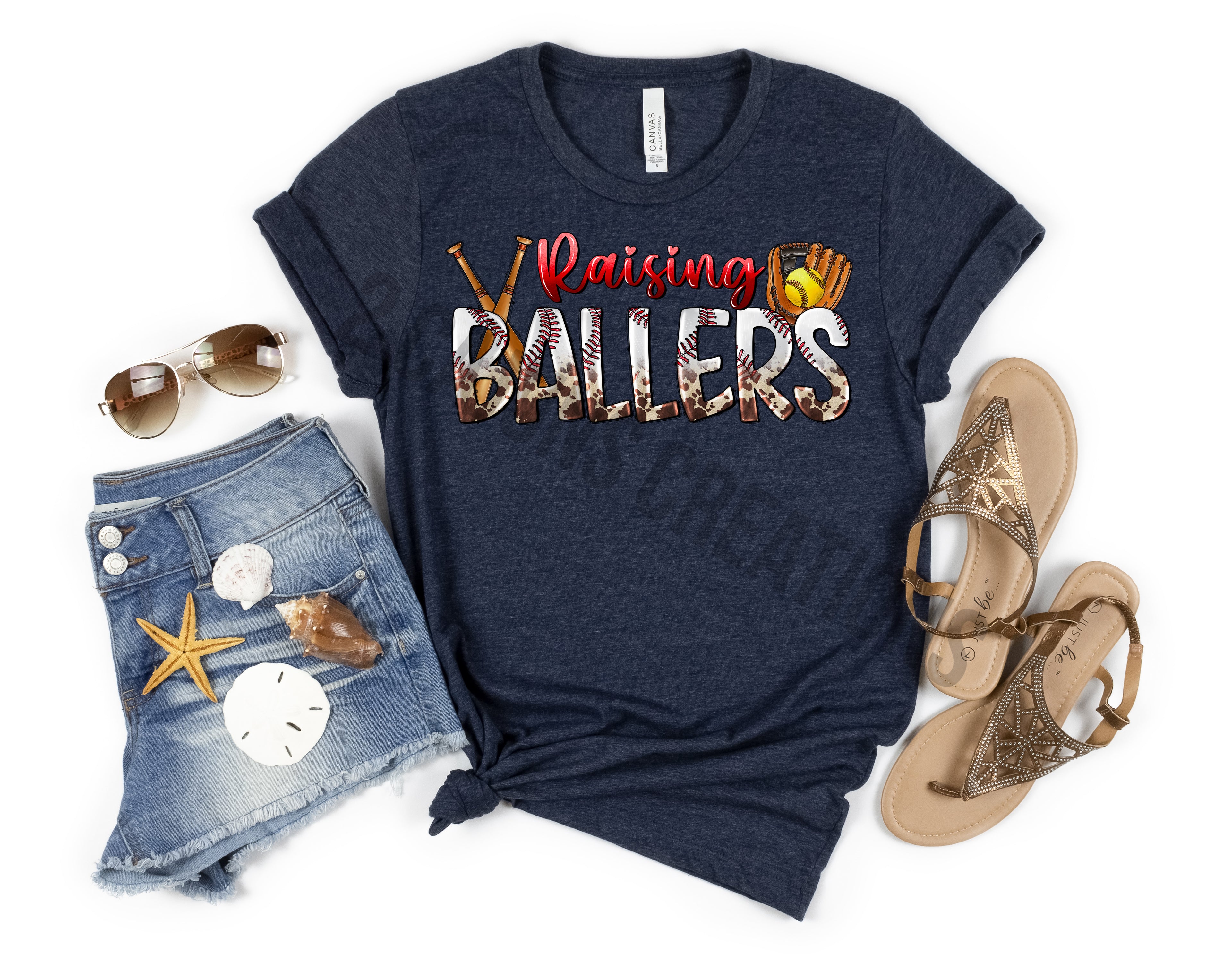 Raising Ballers Crew Neck Tshirt - Softball Mom Tee